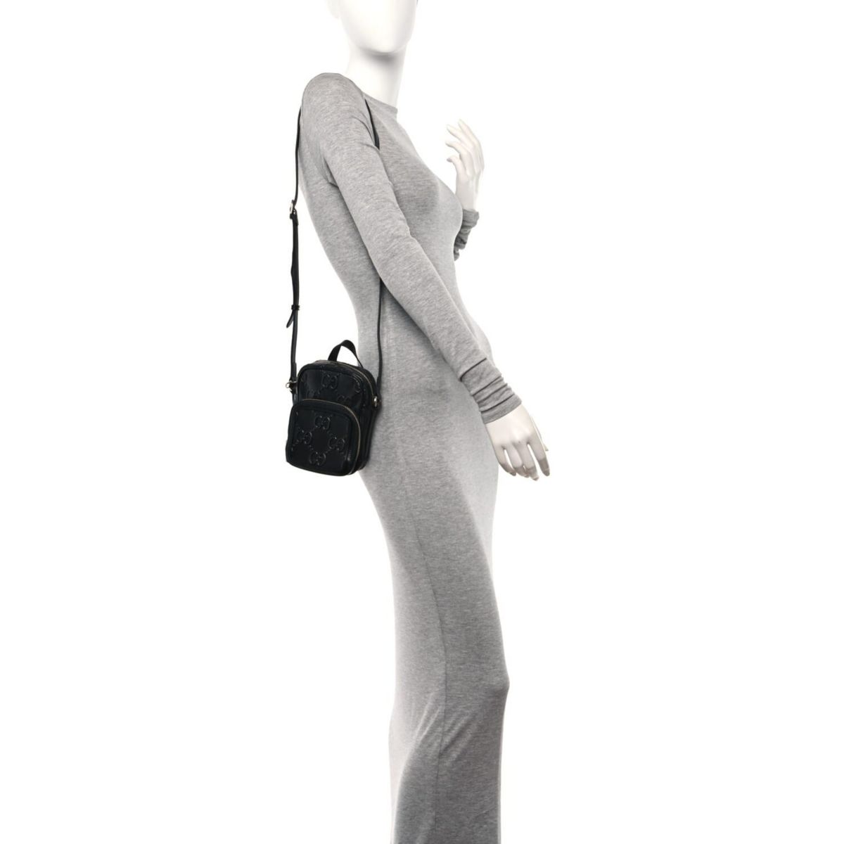 Gucci Calfskin GG Tennis Embossed Mini Double Zip Messenger Bag Black -FINAL SALE NO RETURNS