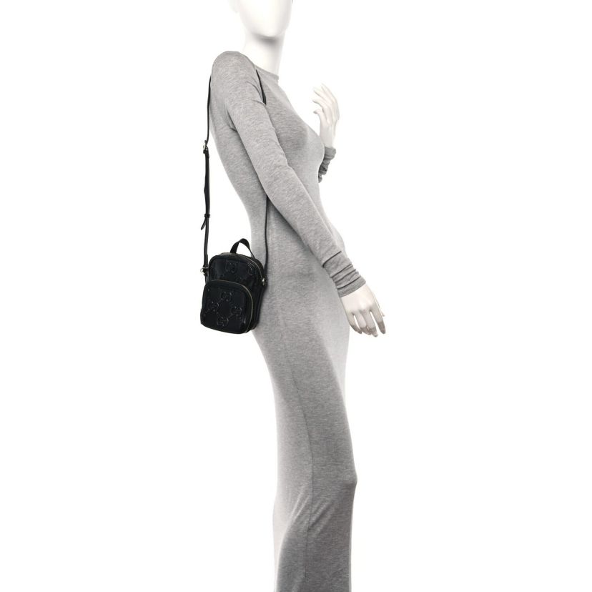 Gucci Calfskin GG Tennis Embossed Mini Double Zip Messenger Bag Black -FINAL SALE NO RETURNS