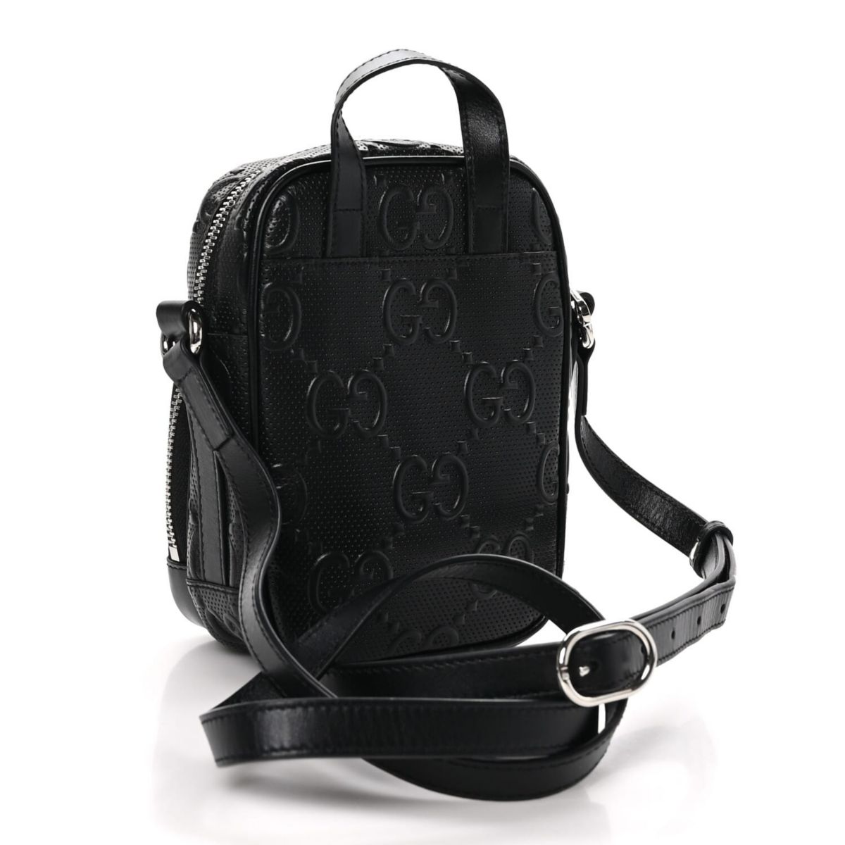 Gucci Calfskin GG Tennis Embossed Mini Double Zip Messenger Bag Black -FINAL SALE NO RETURNS