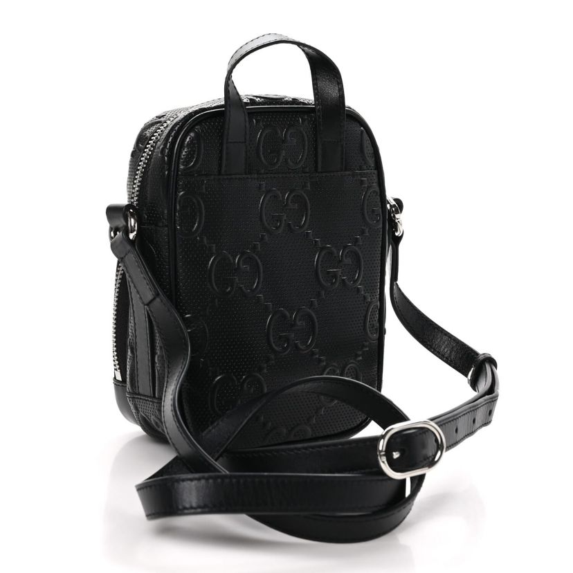 Gucci Calfskin GG Tennis Embossed Mini Double Zip Messenger Bag Black -FINAL SALE NO RETURNS