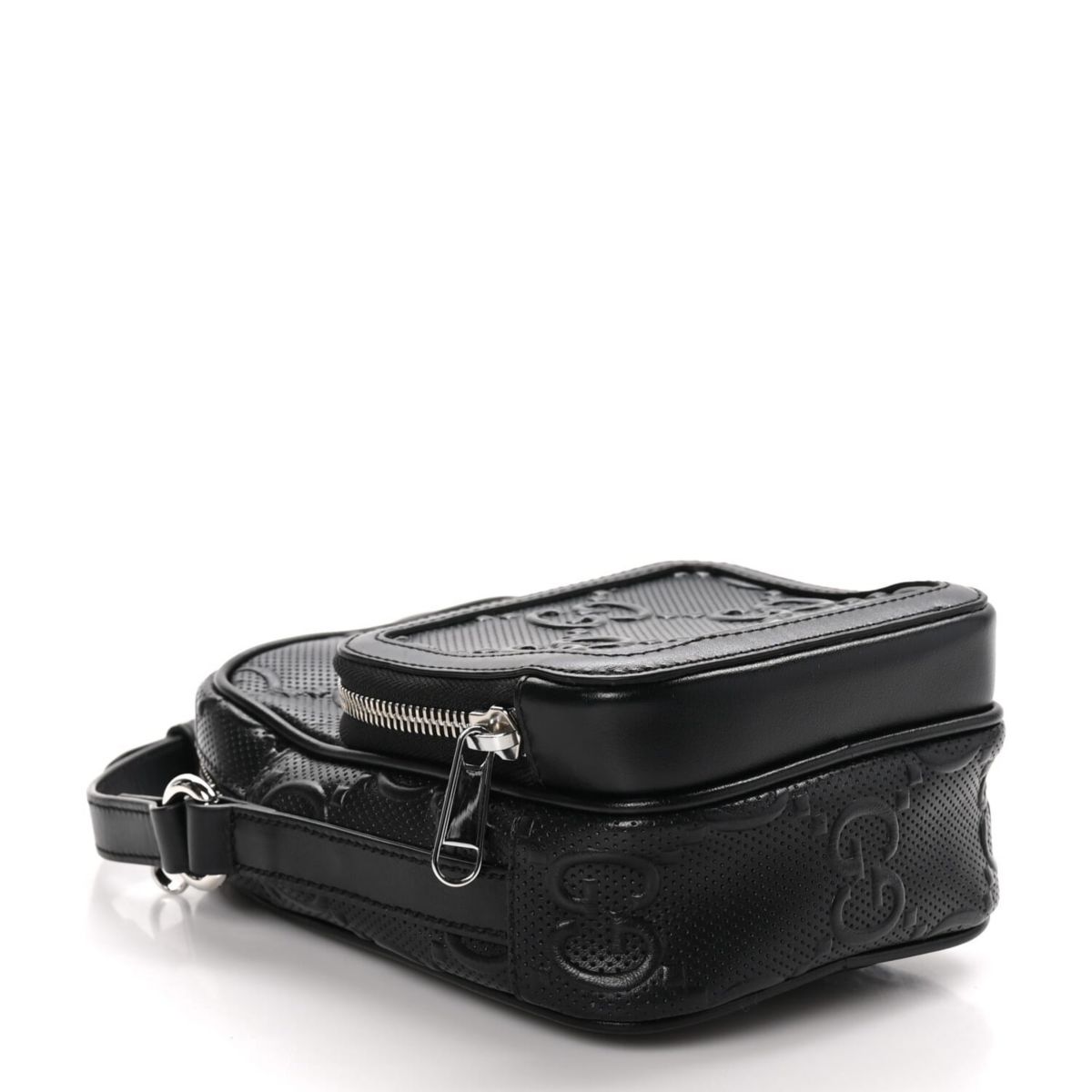 Gucci Calfskin GG Tennis Embossed Mini Double Zip Messenger Bag Black -FINAL SALE NO RETURNS