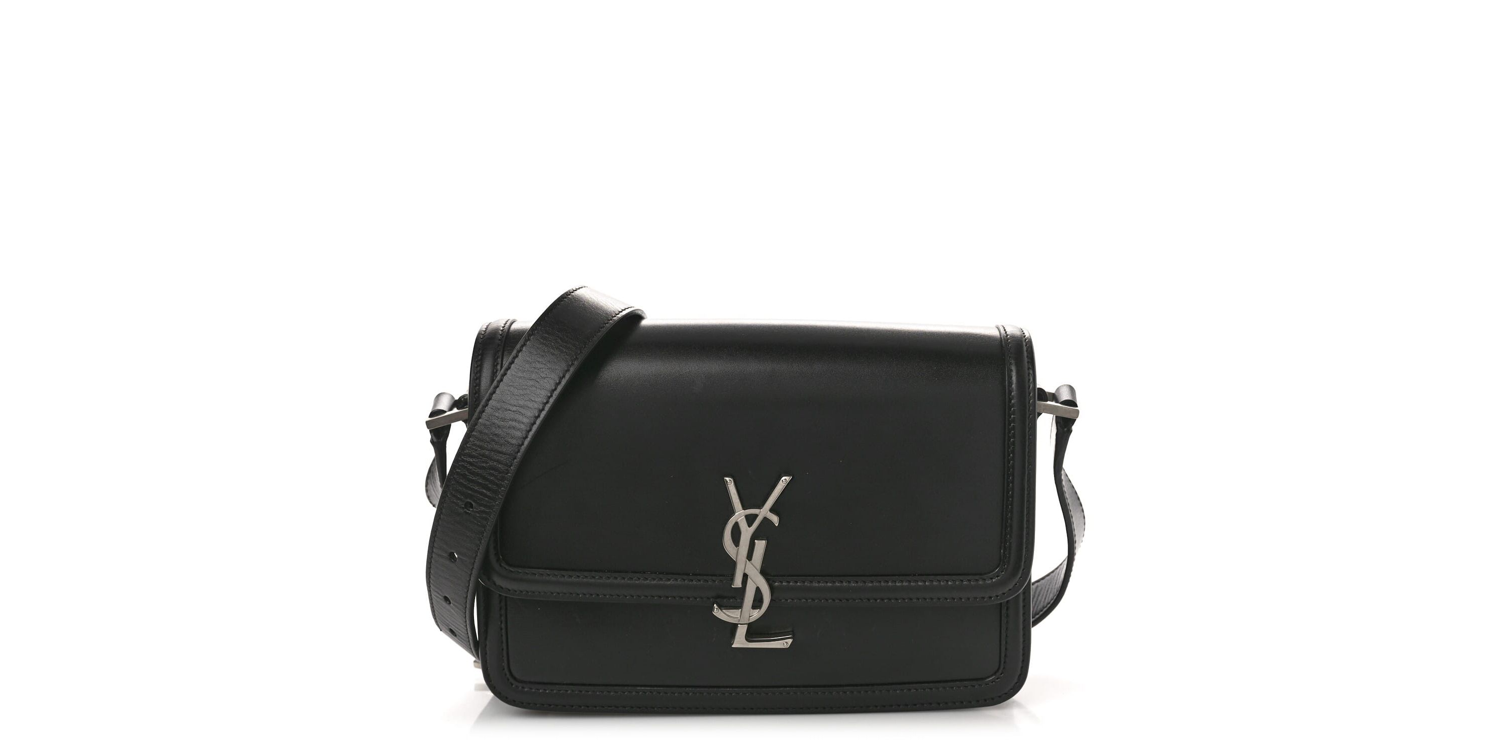 Saint Laurent Box Calfskin Monogram Medium Solferino Satchel Black -FINAL SALE NO RETURNS