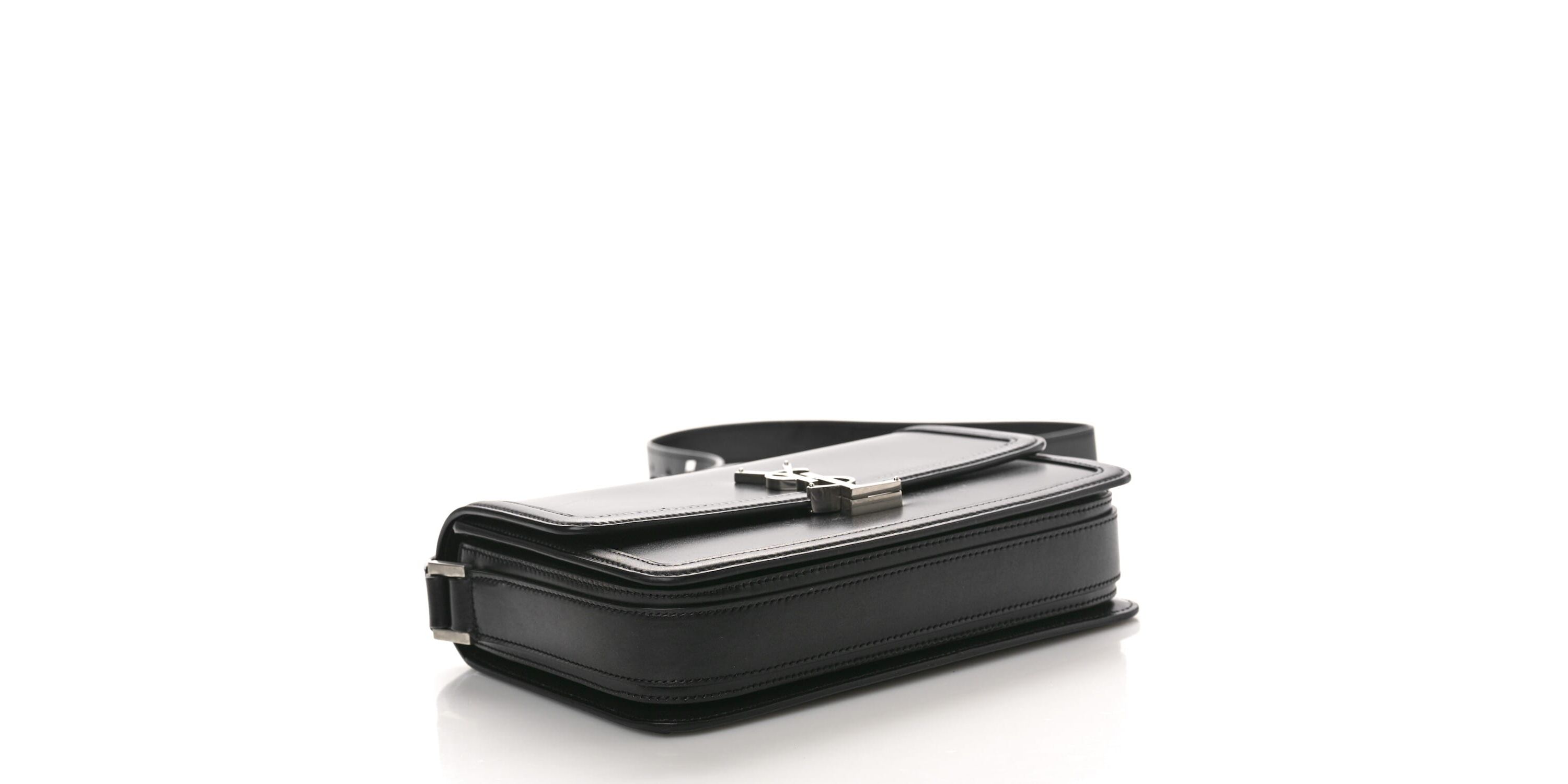 Saint Laurent Box Calfskin Monogram Medium Solferino Satchel Black -FINAL SALE NO RETURNS
