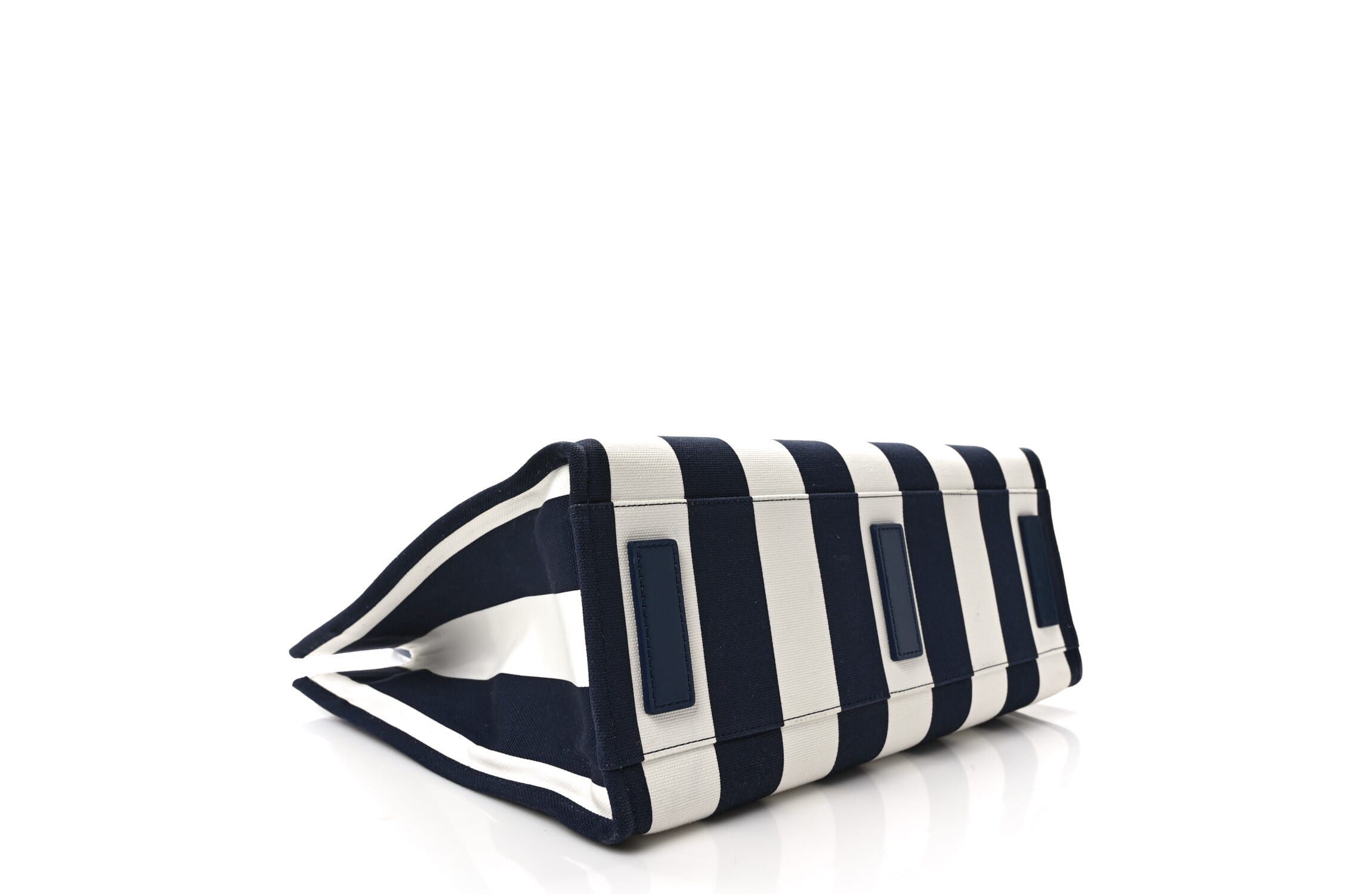 Versace VERSACE Striped Canvas Calfskin La Medusa Tote Bag Navy White -FINAL SALE NO RETURNS