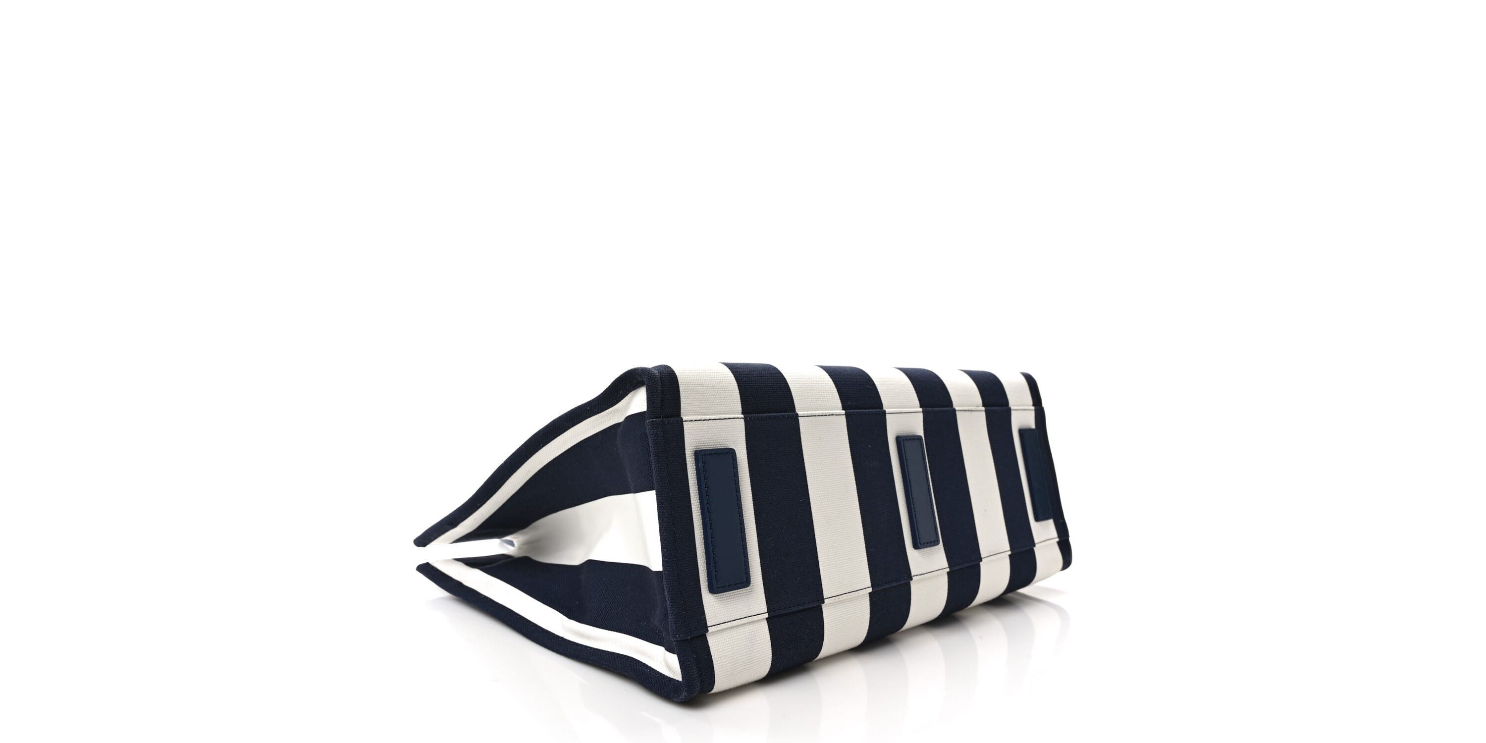 Versace VERSACE Striped Canvas Calfskin La Medusa Tote Bag Navy White -FINAL SALE NO RETURNS