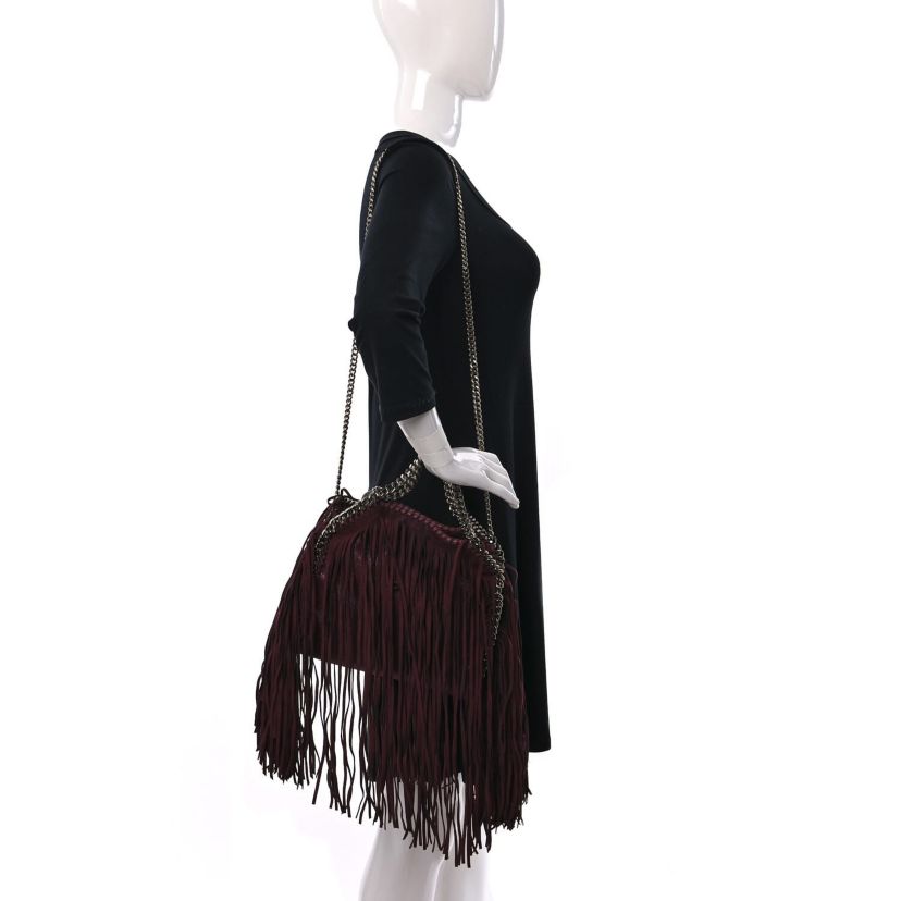 Stella McCartney Shaggy Deer Fringe Tiny Falabella Tote Plum -FINAL SALE NO RETURNS