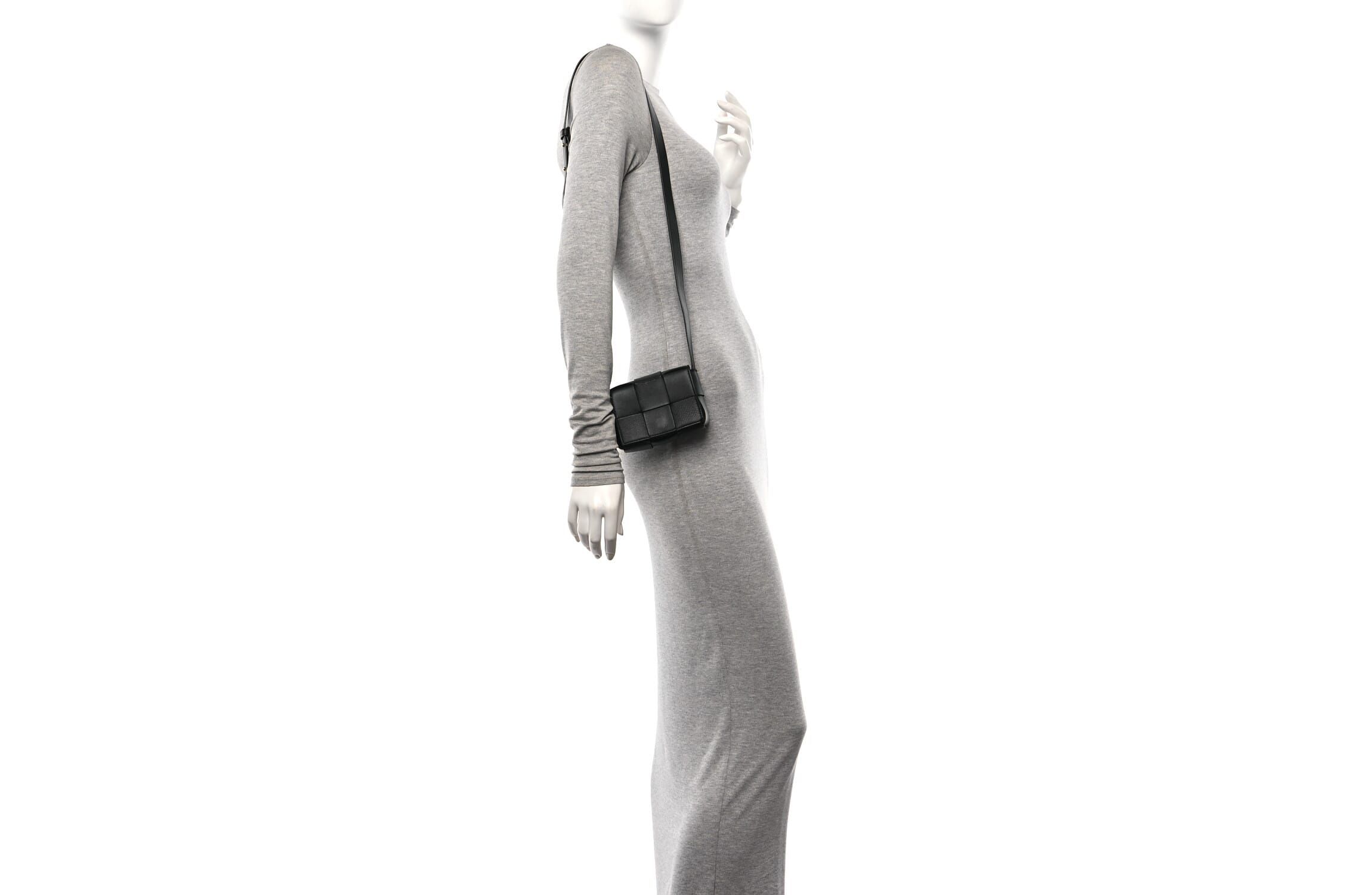 Bottega Veneta Lambskin Maxi Intrecciato Extra Mini Cassette Crossbody Bag Black -FINAL SALE NO RETURNS