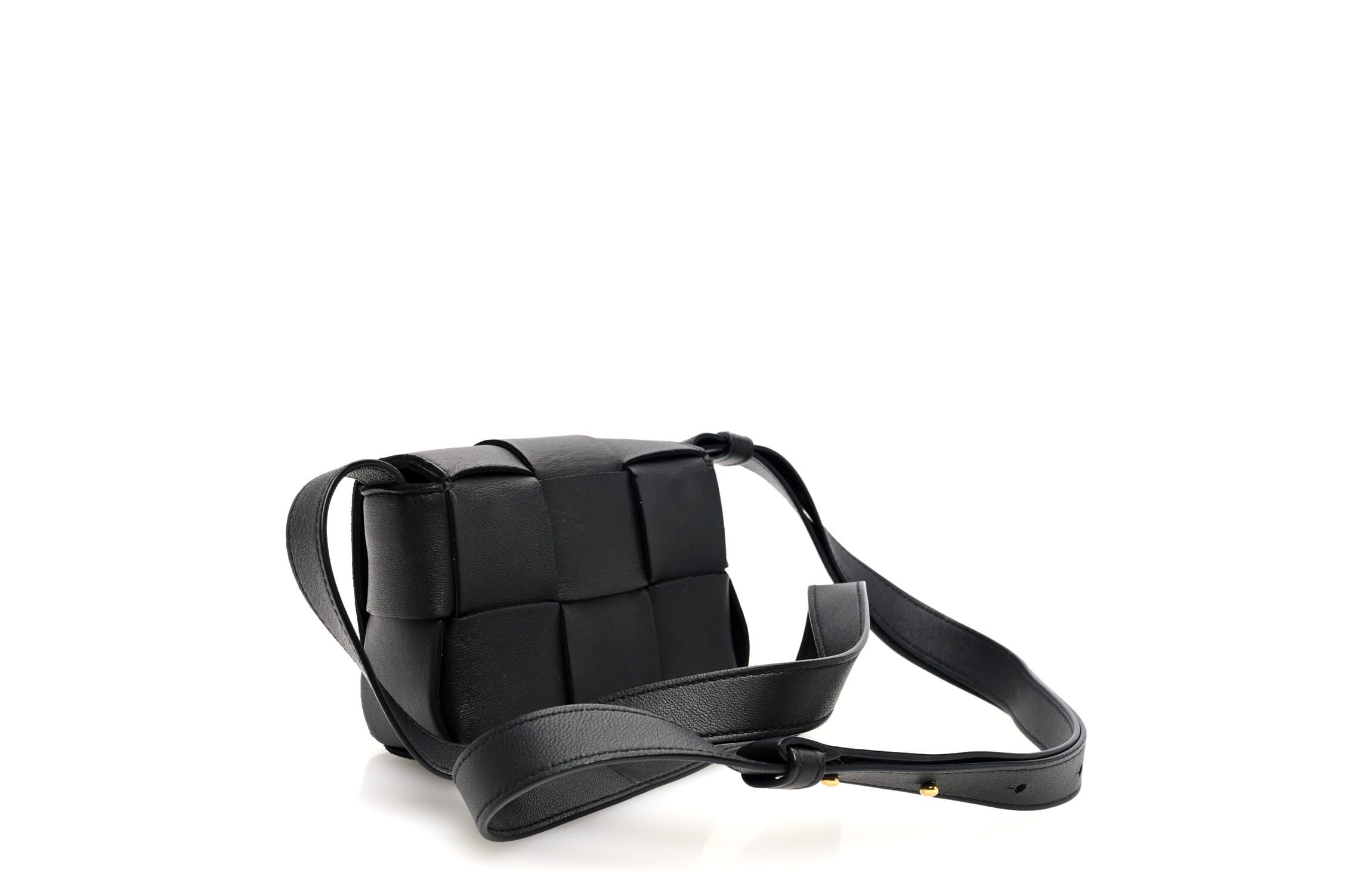 Bottega Veneta Lambskin Maxi Intrecciato Extra Mini Cassette Crossbody Bag Black -FINAL SALE NO RETURNS
