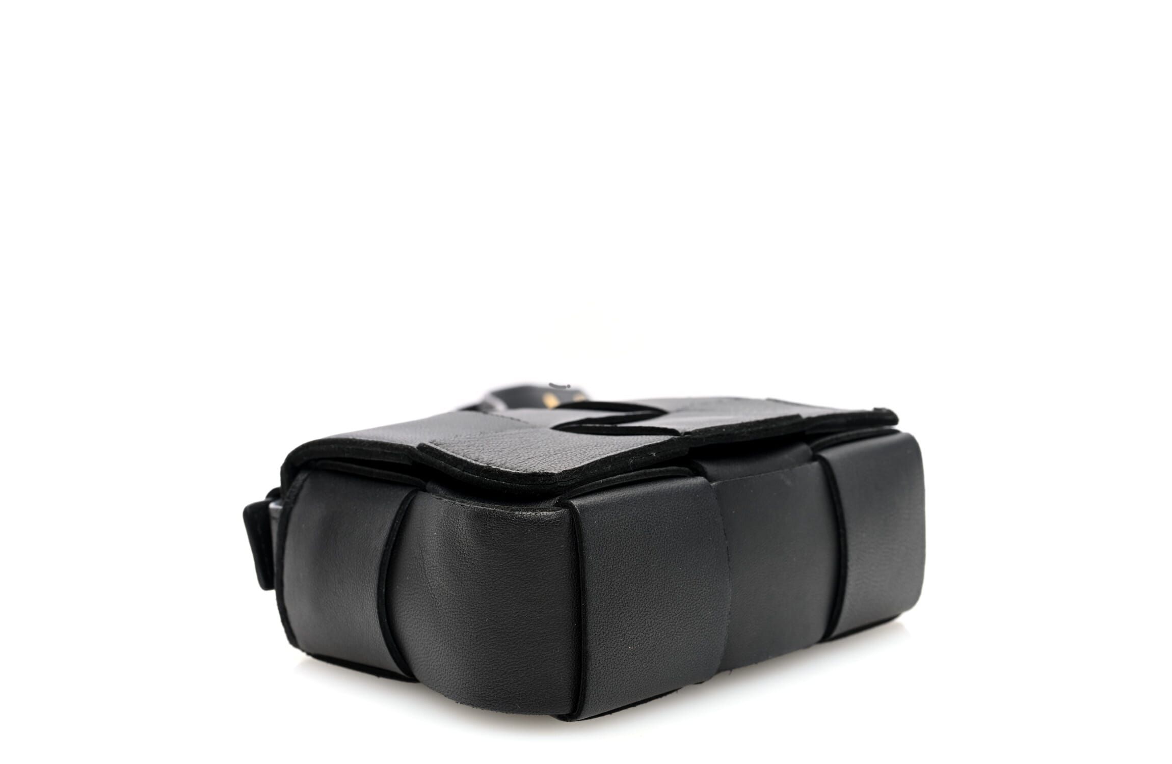 Bottega Veneta Lambskin Maxi Intrecciato Extra Mini Cassette Crossbody Bag Black -FINAL SALE NO RETURNS