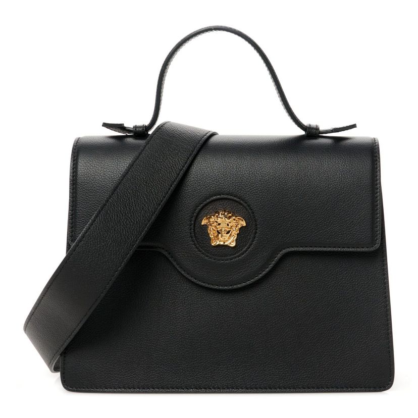Versace Grained Calfskin La Medusa Mini Top Handle Tote Black -FINAL SALE NO RETURNS