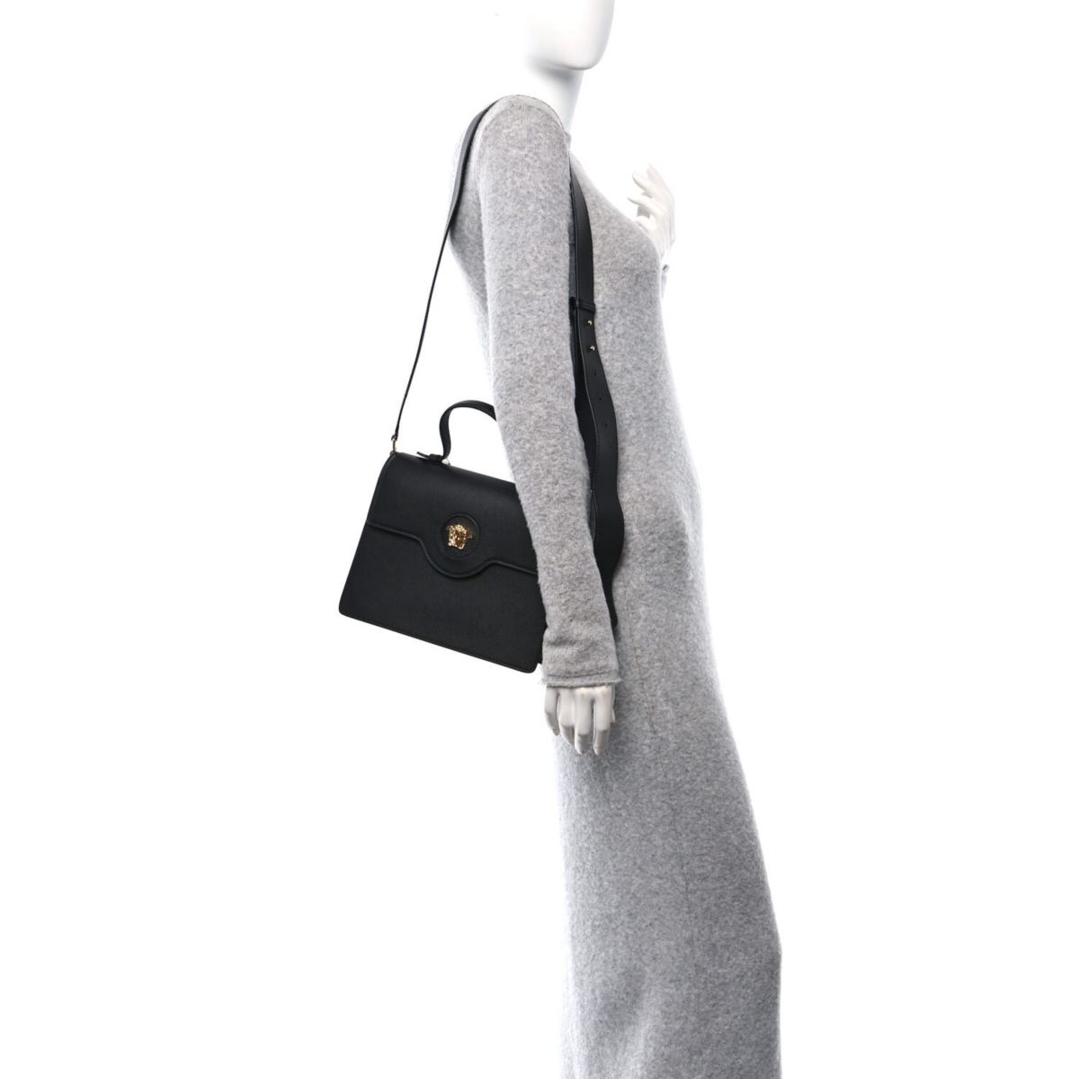 Versace Grained Calfskin La Medusa Mini Top Handle Tote Black -FINAL SALE NO RETURNS