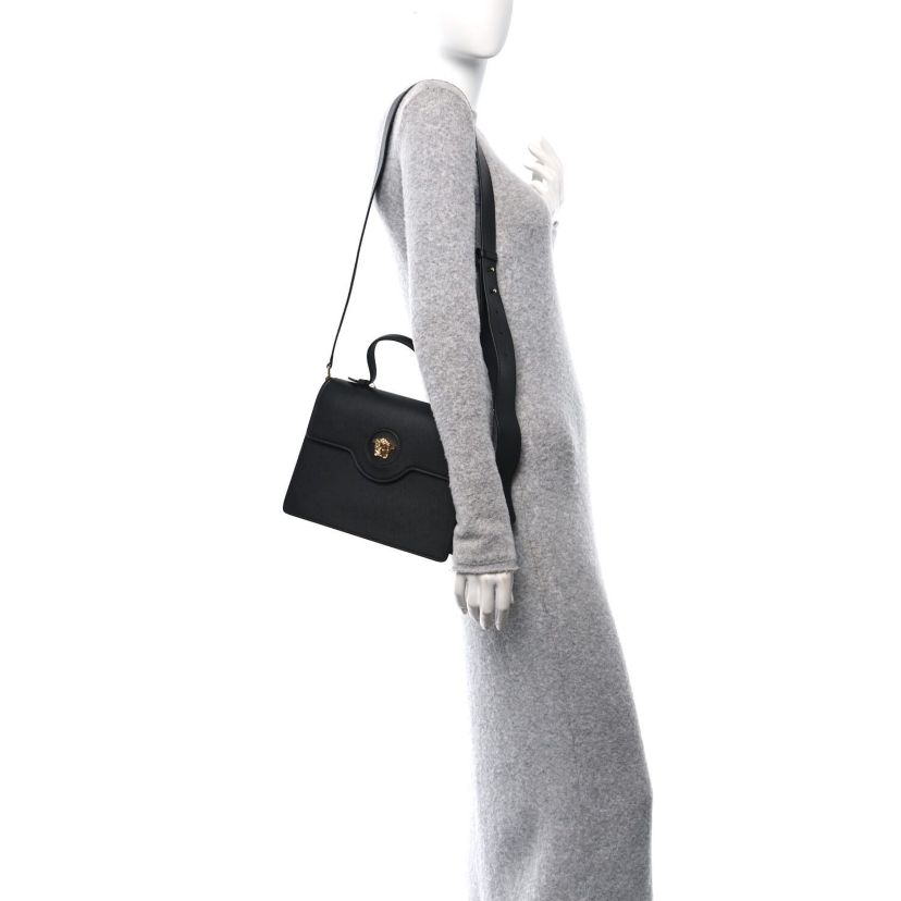 Versace Grained Calfskin La Medusa Mini Top Handle Tote Black -FINAL SALE NO RETURNS