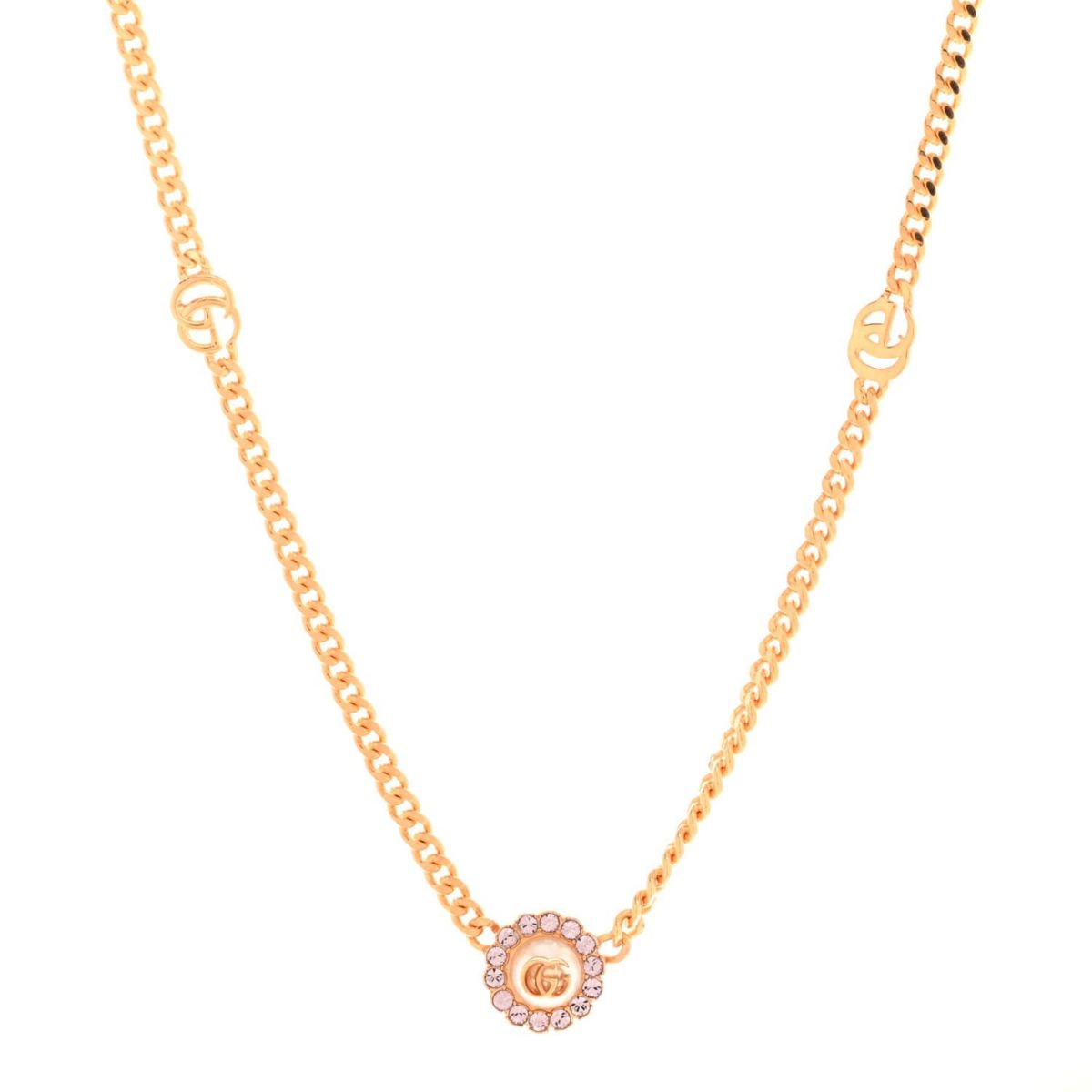 Gucci Crystal Pearl Double G Marmont Flower Necklace Rose Gold -FINAL SALE NO RETURNS