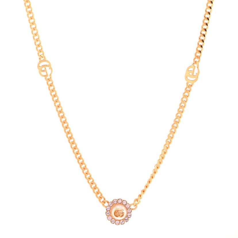 Gucci Crystal Pearl Double G Marmont Flower Necklace Rose Gold -FINAL SALE NO RETURNS