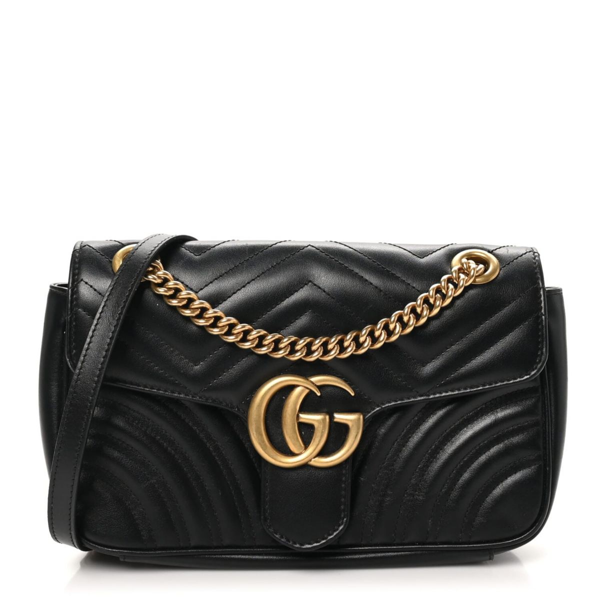 Gucci Calfskin Matelasse Small GG Marmont Shoulder Bag Black -FINAL SALE NO RETURNS