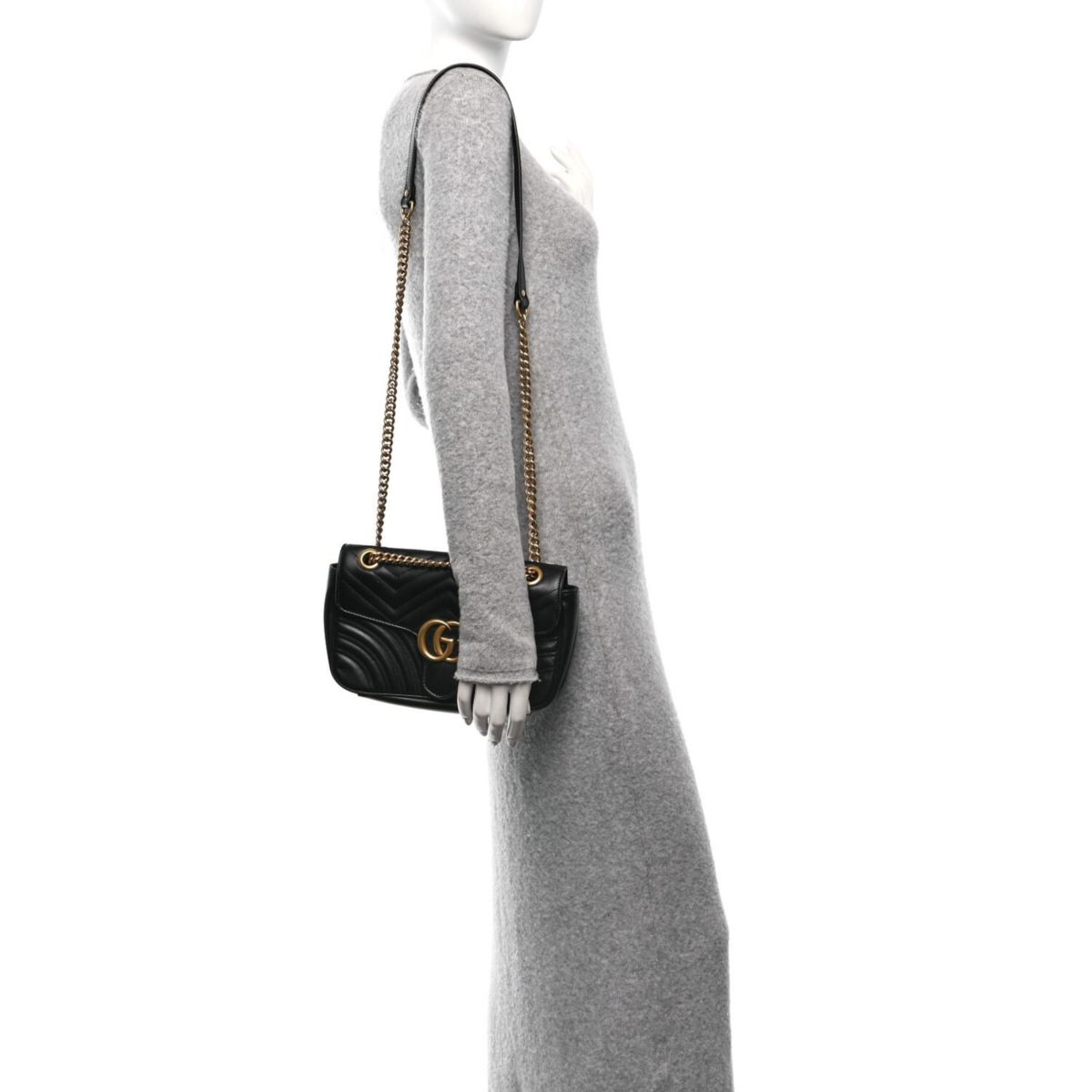 Gucci Calfskin Matelasse Small GG Marmont Shoulder Bag Black -FINAL SALE NO RETURNS