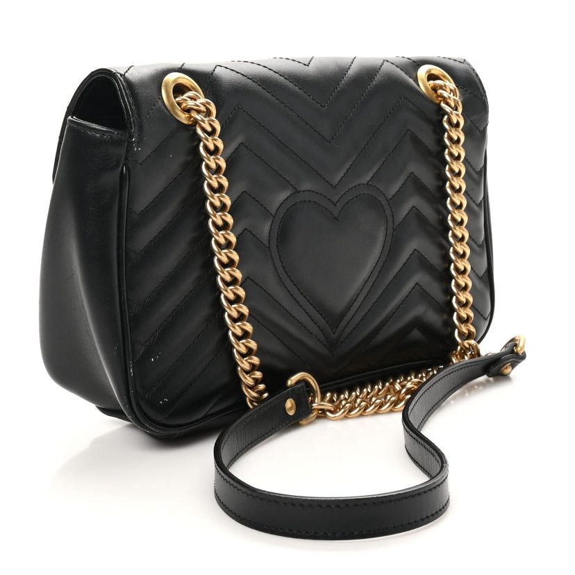 Gucci Calfskin Matelasse Small GG Marmont Shoulder Bag Black -FINAL SALE NO RETURNS