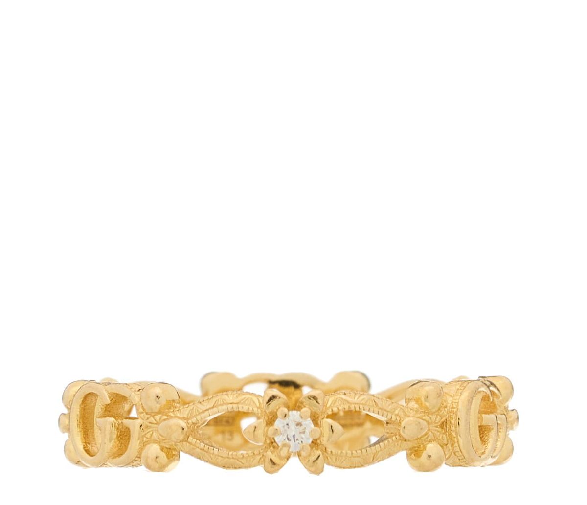 Gucci 18K Yellow Gold Diamond Flora Band Ring 53 6.25 -FINAL SALE NO RETURNS