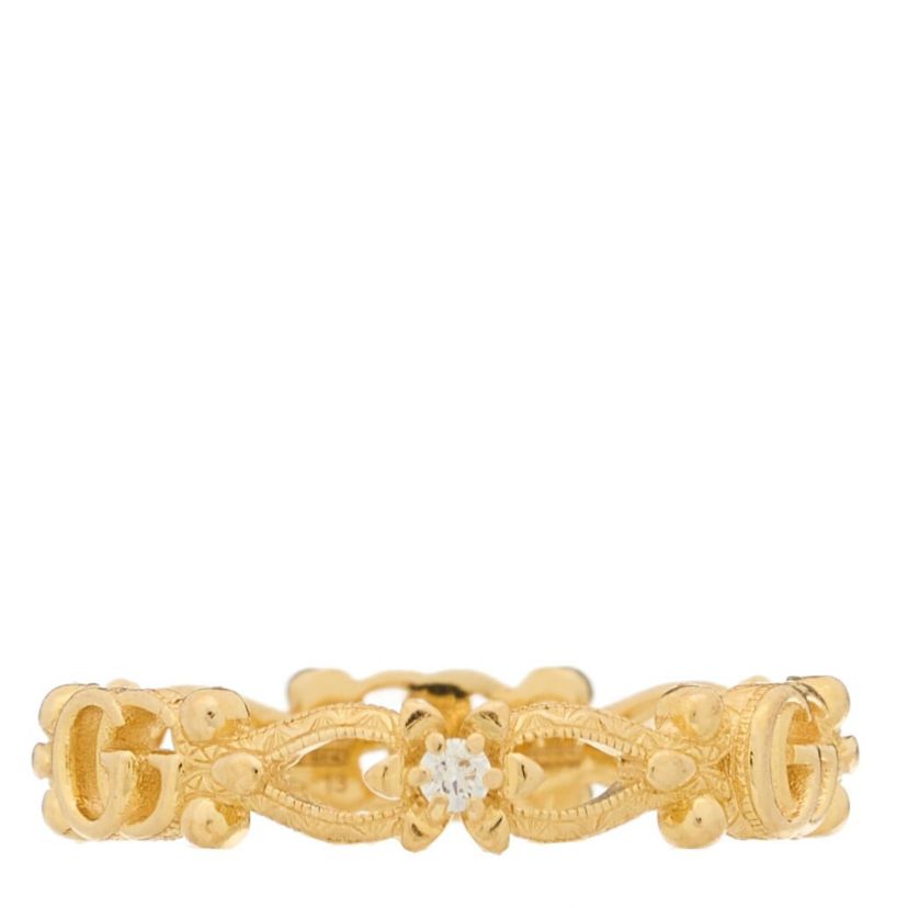 Gucci 18K Yellow Gold Diamond Flora Band Ring 53 6.25 -FINAL SALE NO RETURNS