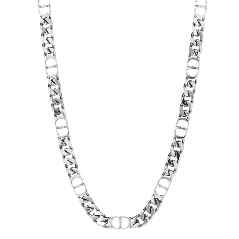 Dior Brass CD Icon Thin Chain Link Necklace Silver -FINAL SALE NO RETURNS
