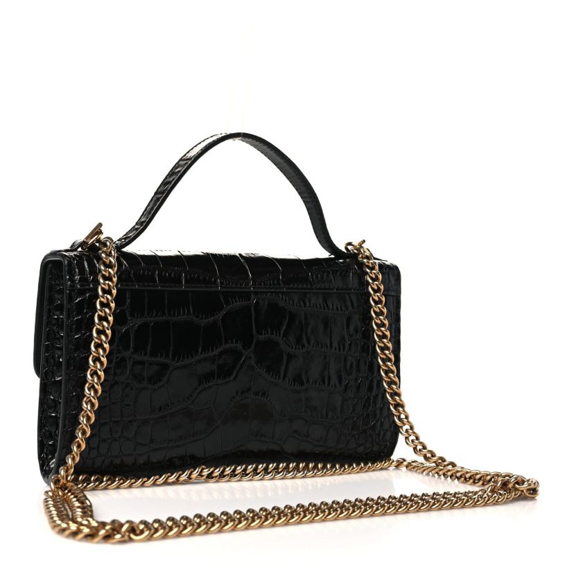 Gucci Crocodile Embossed Dragon Top Handle Shoulder Bag Black -FINAL SALE NO RETURNS