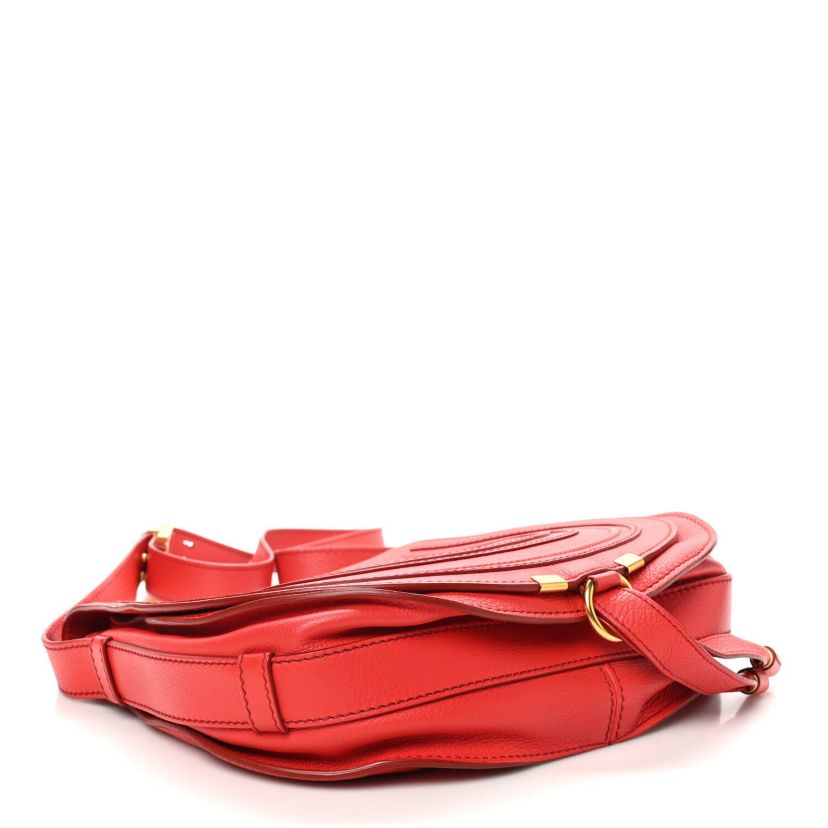 Chloe Grained Calfskin Medium Marcie Saddle Bag Red -FINAL SALE NO RETURNS