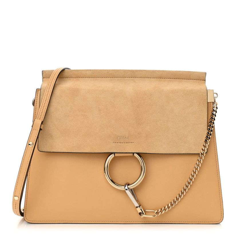 Chloe Suede Calfskin Medium Faye Shoulder Bag Misty Beige -FINAL SALE NO RETURNS