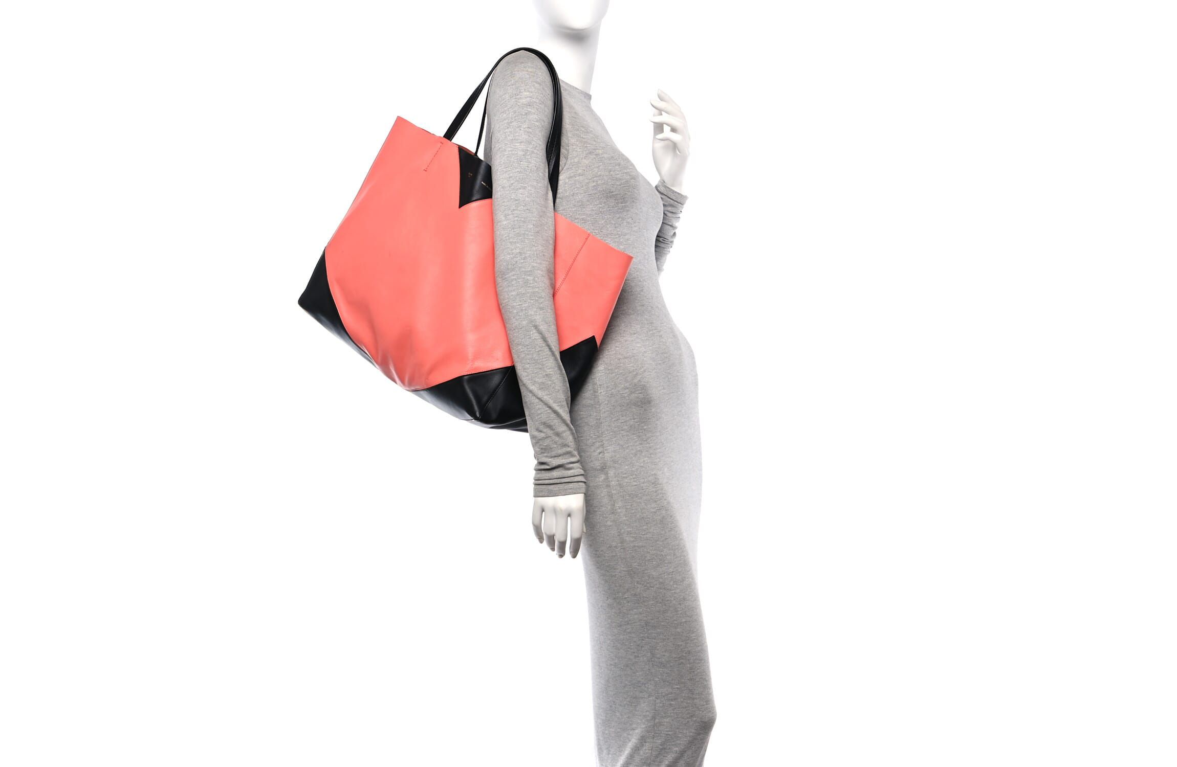 Celine Lambskin Horizontal Bi-Color Coeur Cabas Flamingo Black -FINAL SALE NO RETURNS