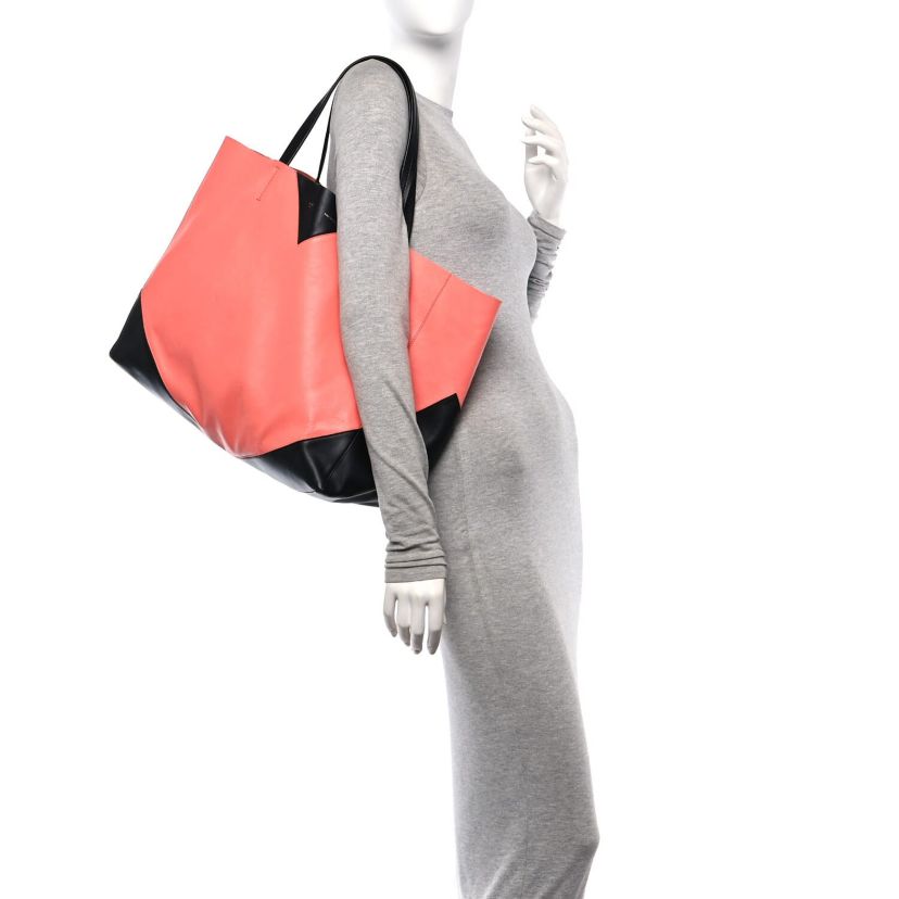 Celine Lambskin Horizontal Bi-Color Coeur Cabas Flamingo Black -FINAL SALE NO RETURNS