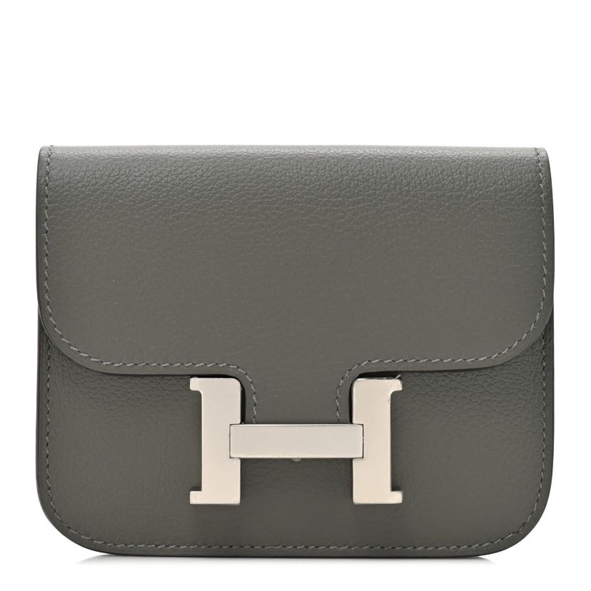 Hermes Evercolor Constance Slim Wallet Gris Meyer -FINAL SALE NO RETURNS