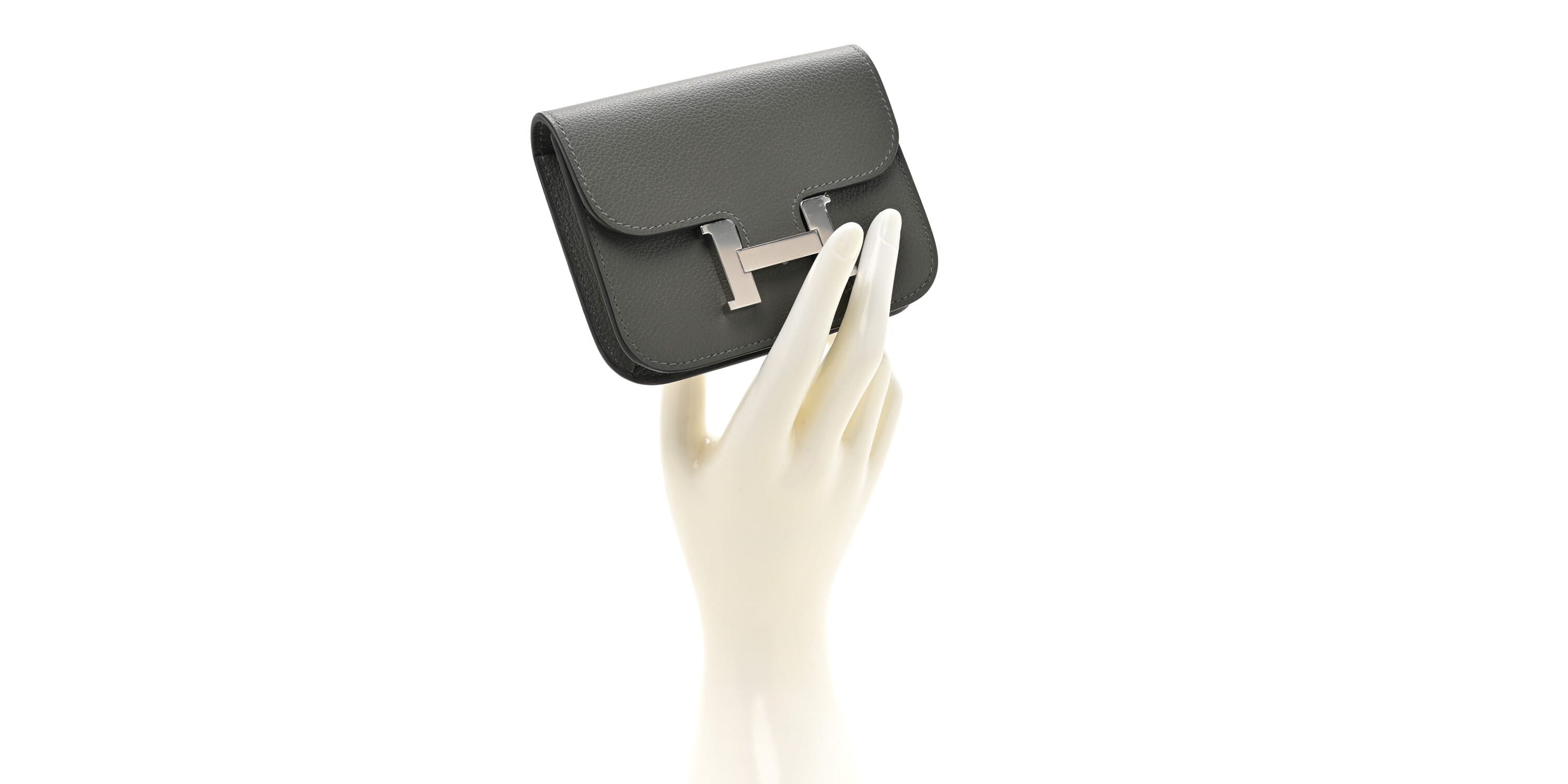 Hermes Evercolor Constance Slim Wallet Gris Meyer -FINAL SALE NO RETURNS