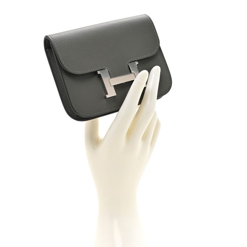 Hermes Evercolor Constance Slim Wallet Gris Meyer -FINAL SALE NO RETURNS