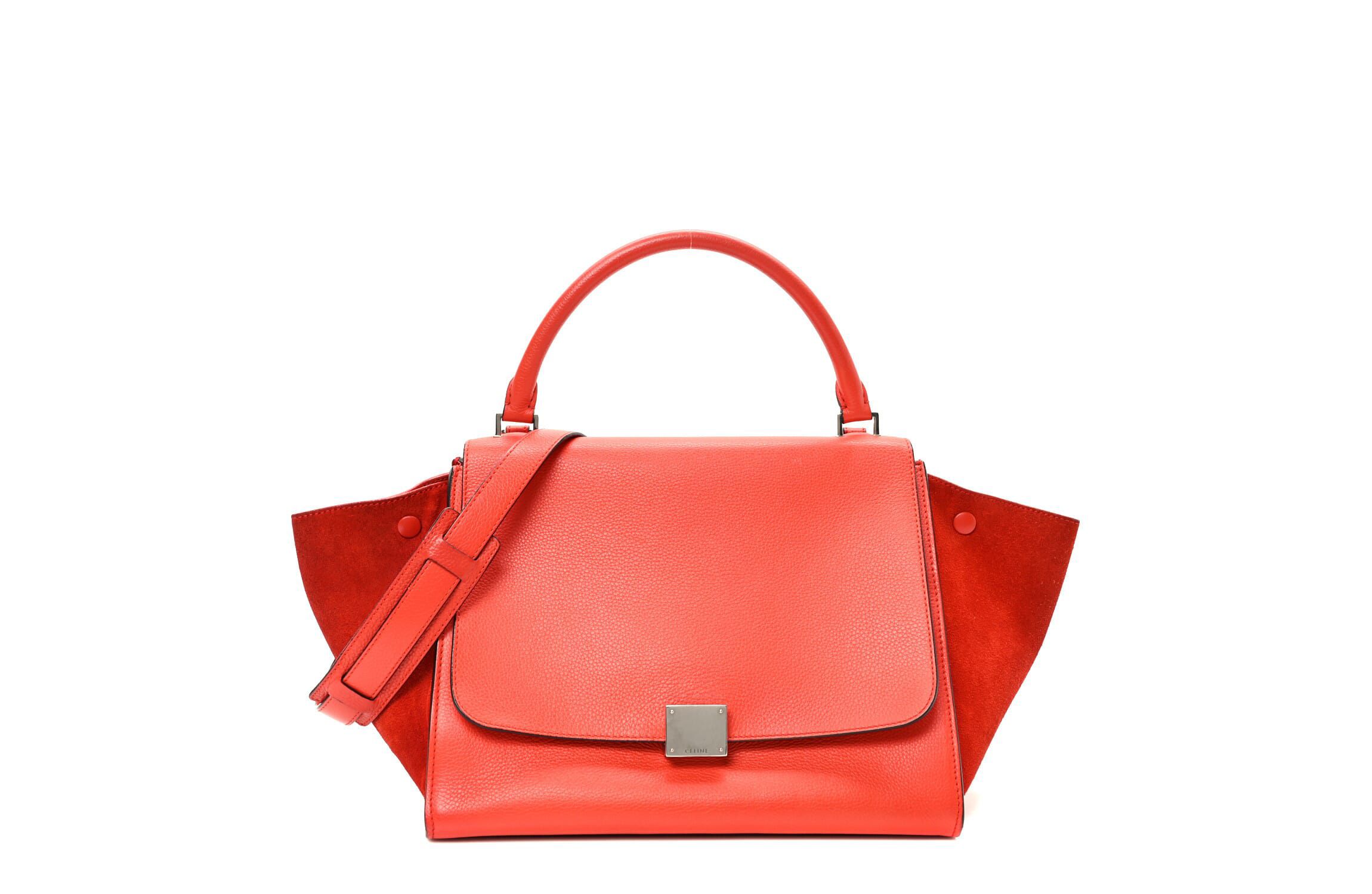 Celine Drummed Calfskin Suede Medium Trapeze Vermillion -FINAL SALE NO RETURNS