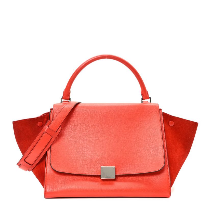 Celine Drummed Calfskin Suede Medium Trapeze Vermillion -FINAL SALE NO RETURNS