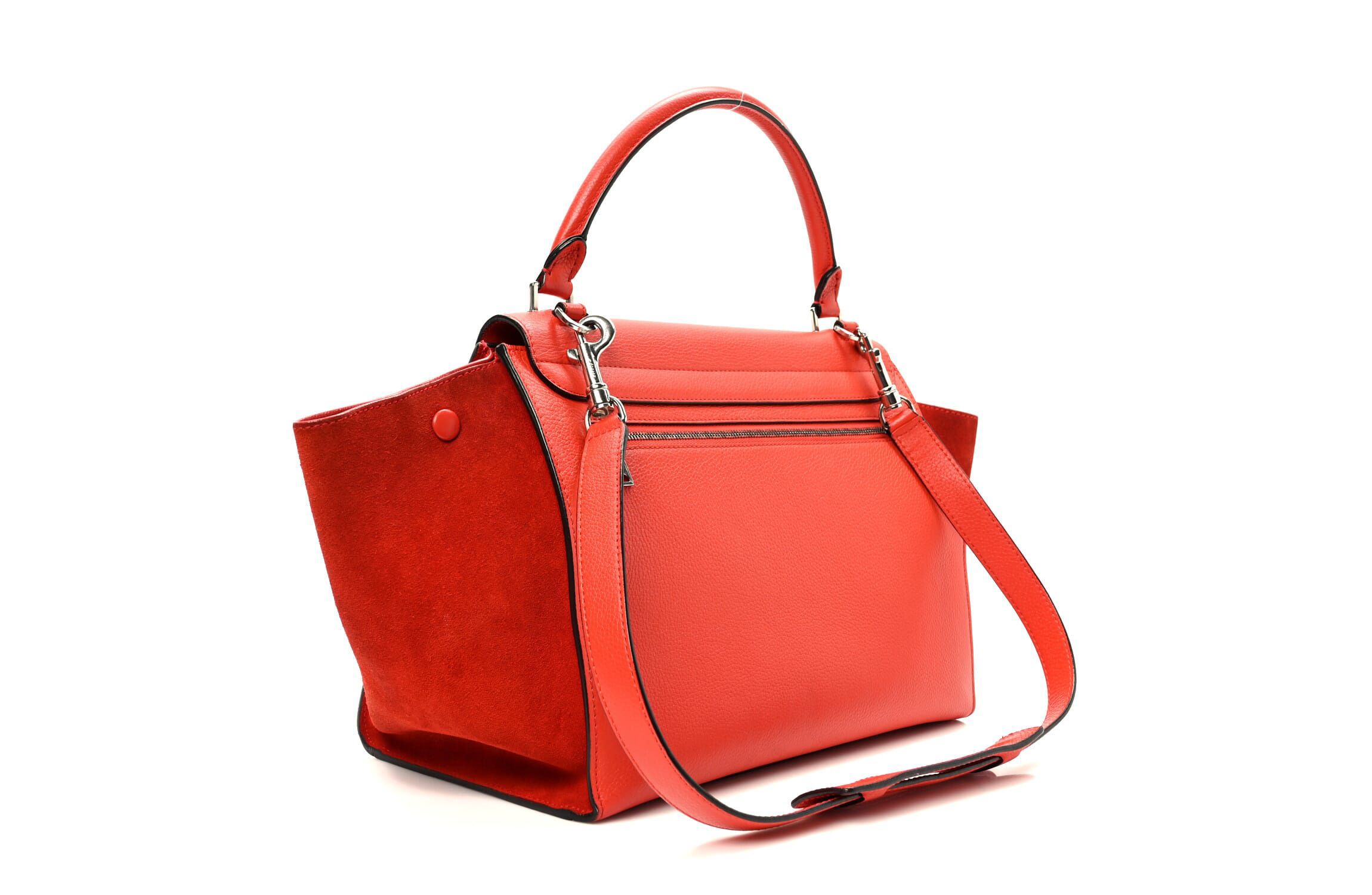 Celine Drummed Calfskin Suede Medium Trapeze Vermillion -FINAL SALE NO RETURNS