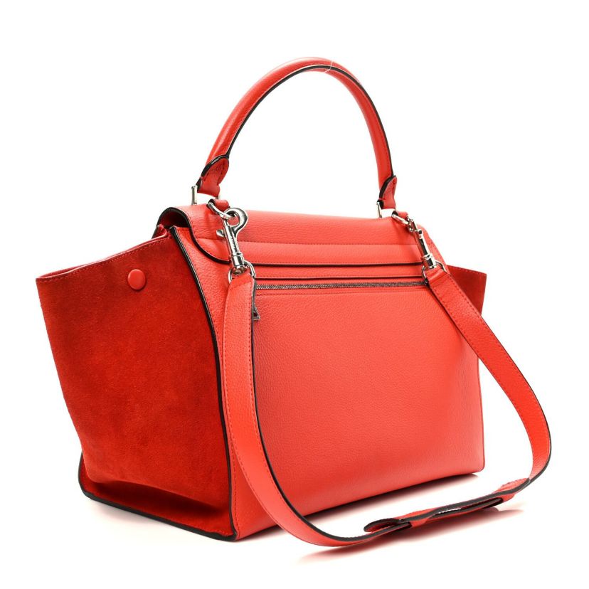 Celine Drummed Calfskin Suede Medium Trapeze Vermillion -FINAL SALE NO RETURNS