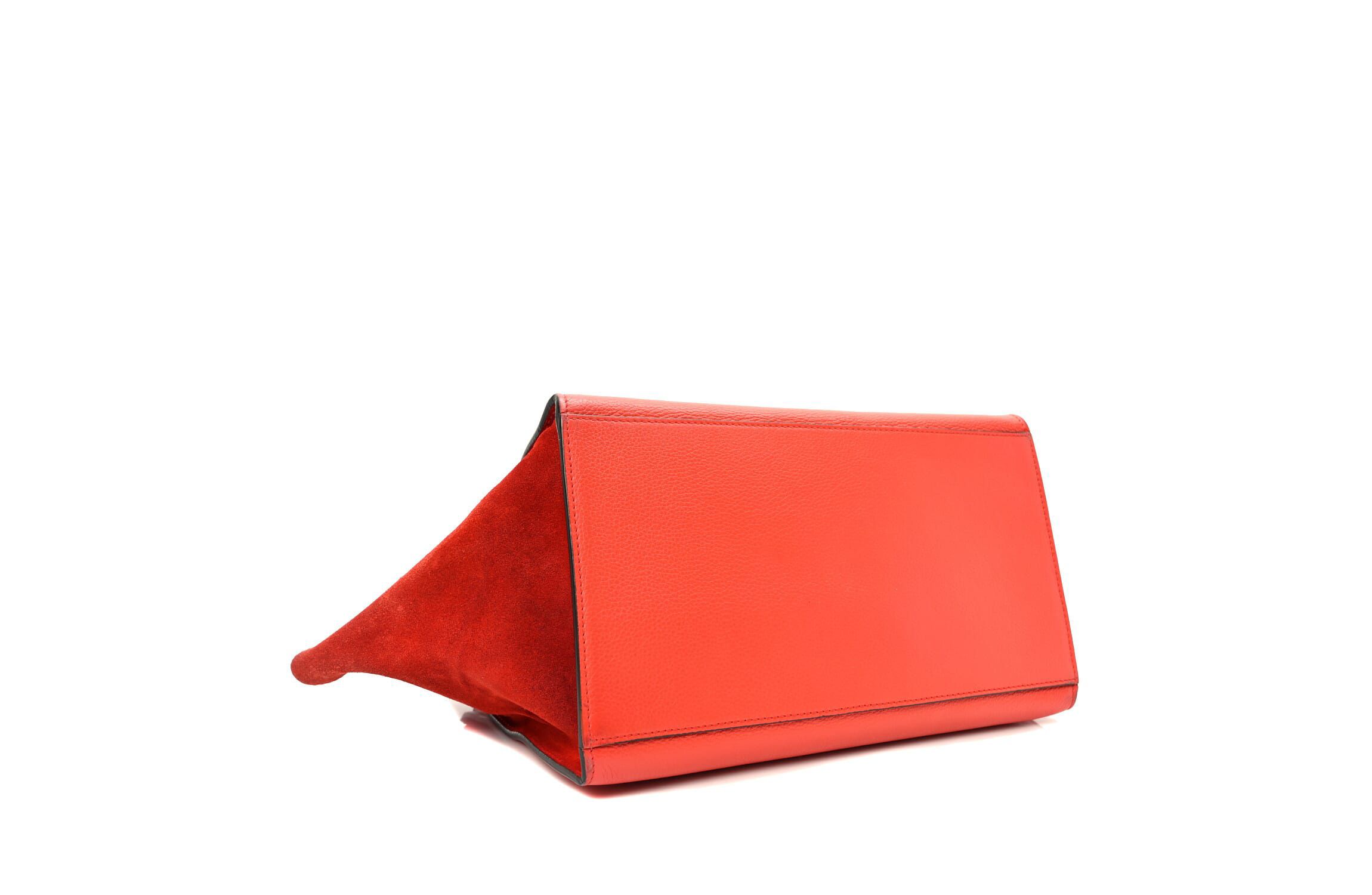 Celine Drummed Calfskin Suede Medium Trapeze Vermillion -FINAL SALE NO RETURNS