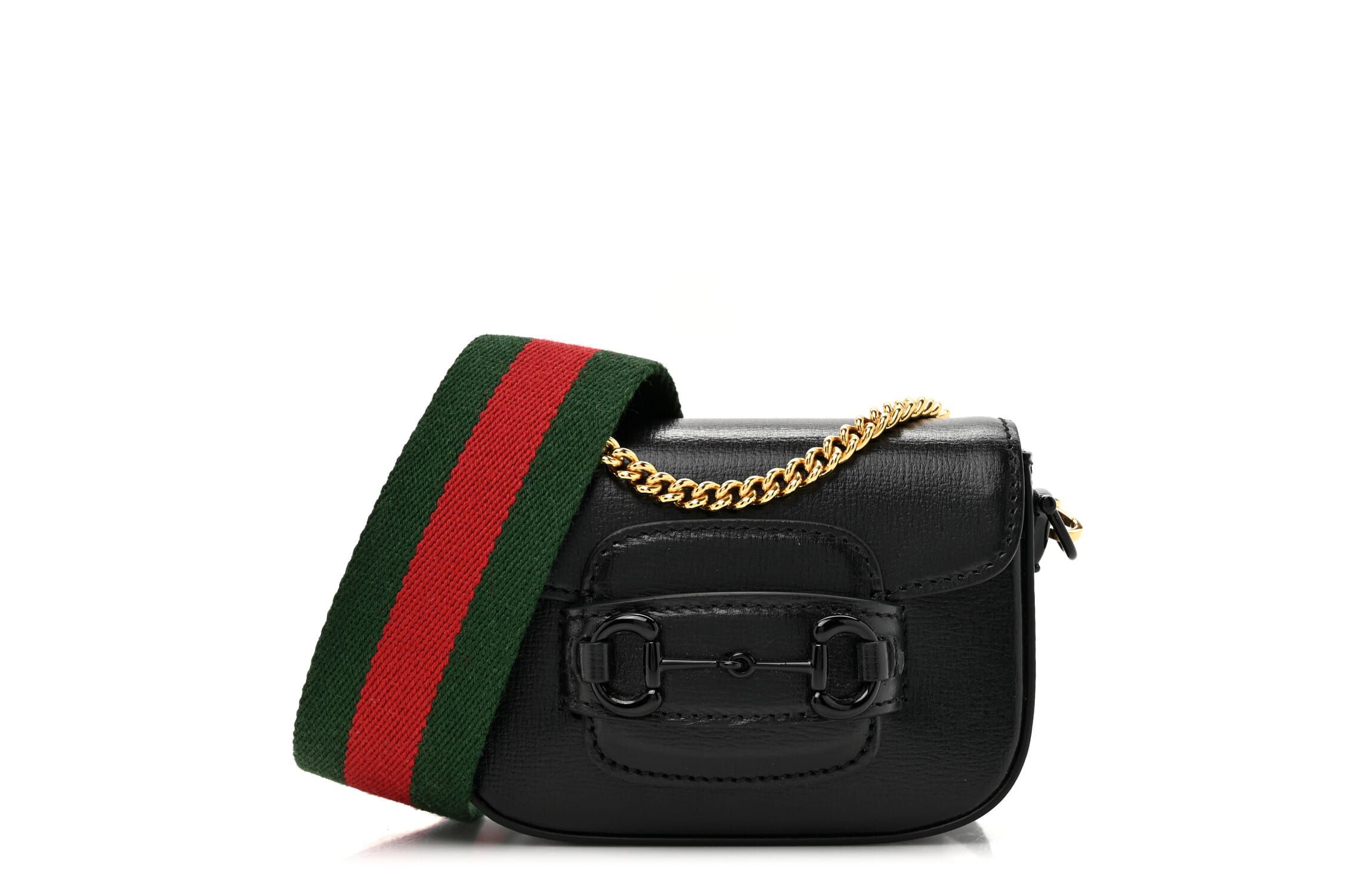 Gucci Azalea Calfskin Web Monochrome Horsebit 1955 Wallet On Strap Black -FINAL SALE NO RETURNS