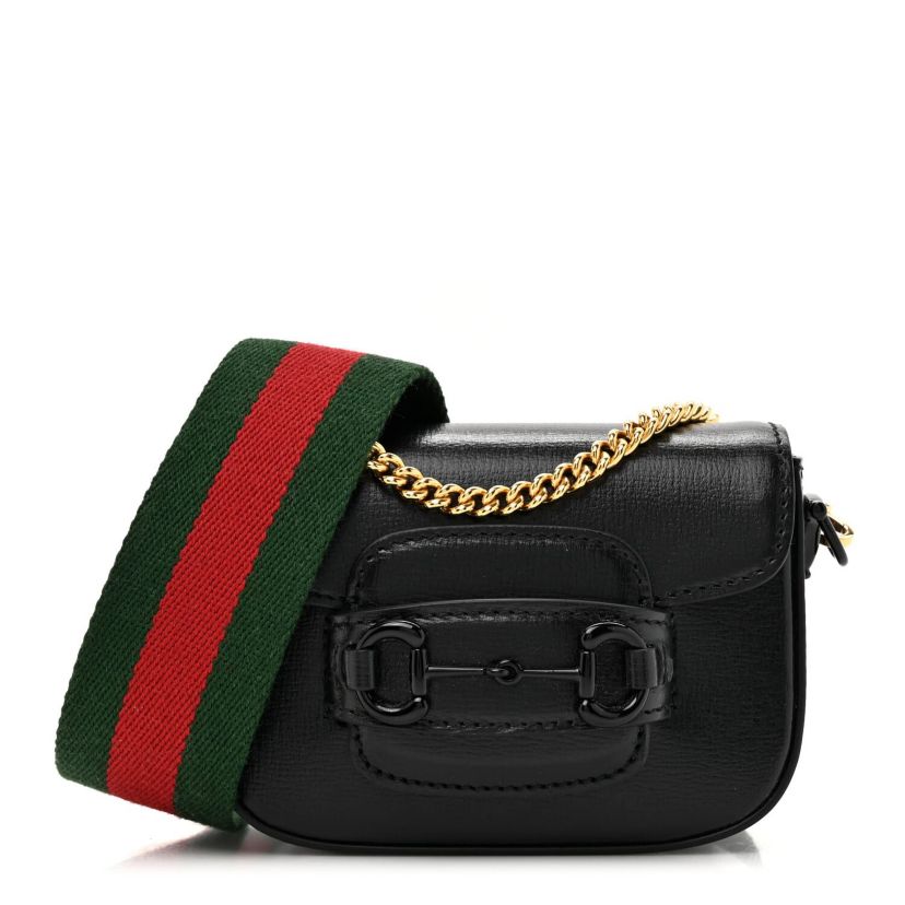 Gucci Azalea Calfskin Web Monochrome Horsebit 1955 Wallet On Strap Black -FINAL SALE NO RETURNS