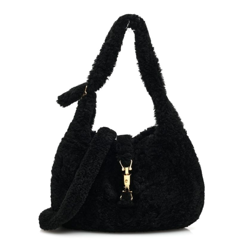 Gucci Shearling Small Jackie 1961 Shoulder Bag Black -FINAL SALE NO RETURNS