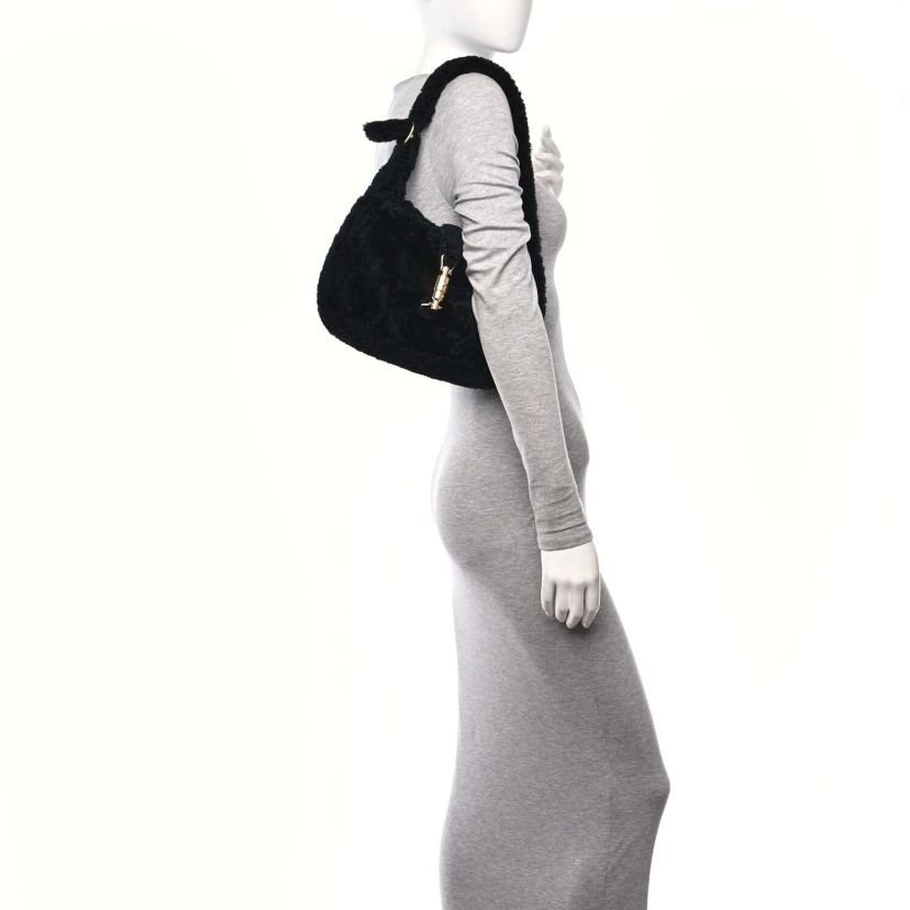 Gucci Shearling Small Jackie 1961 Shoulder Bag Black -FINAL SALE NO RETURNS