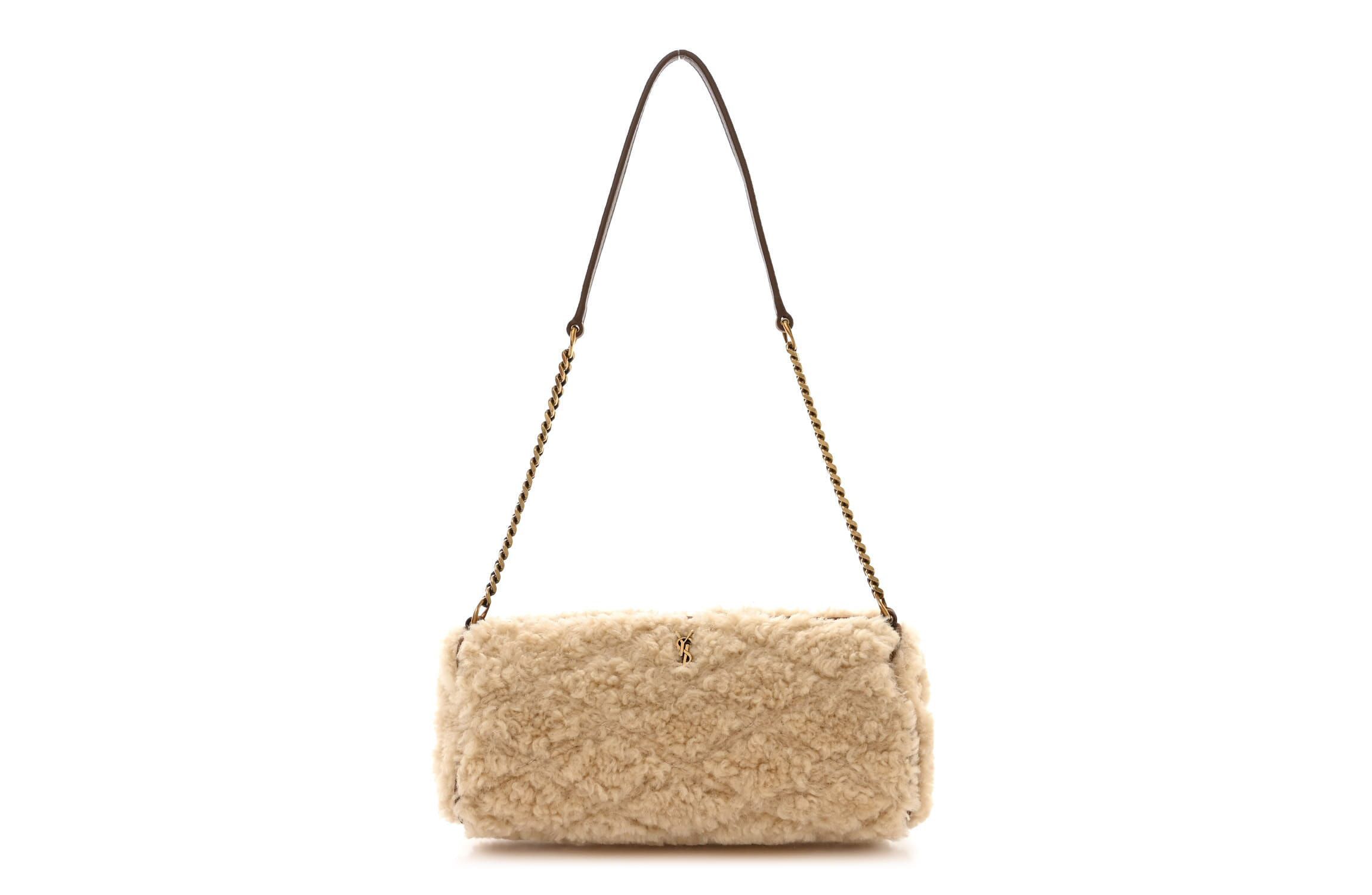 Saint Laurent Shearling Monogram Mini Sade Tube Bag Natural -FINAL SALE NO RETURNS