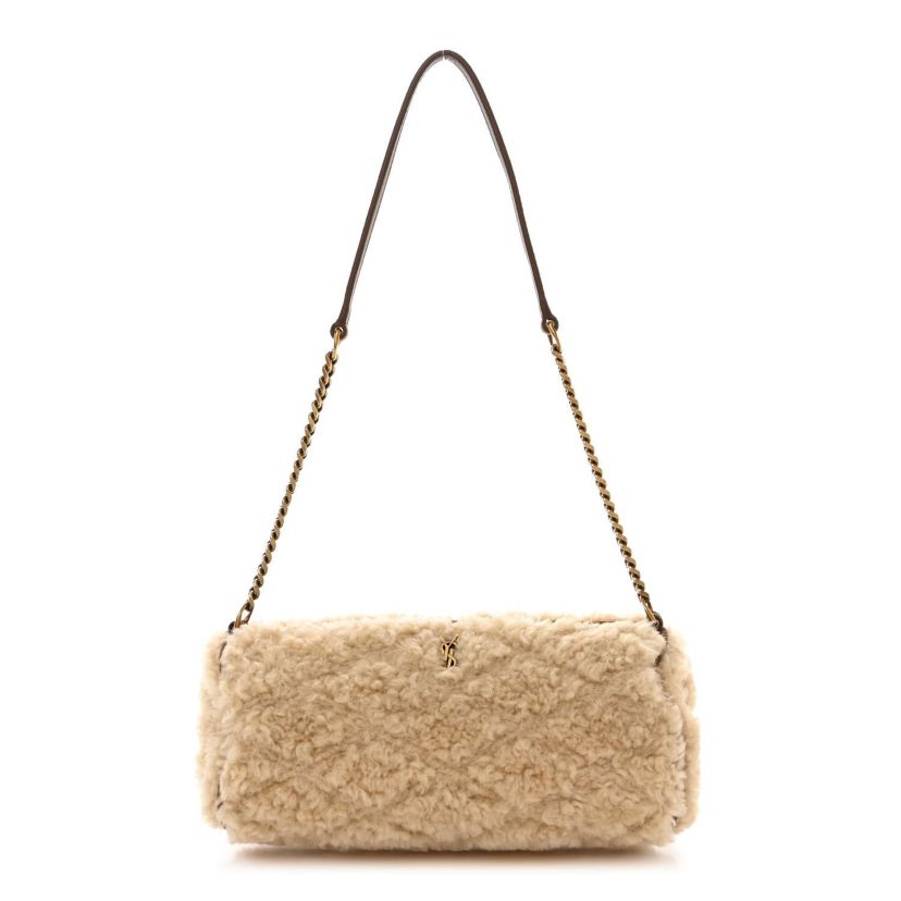 Saint Laurent Shearling Monogram Mini Sade Tube Bag Natural -FINAL SALE NO RETURNS