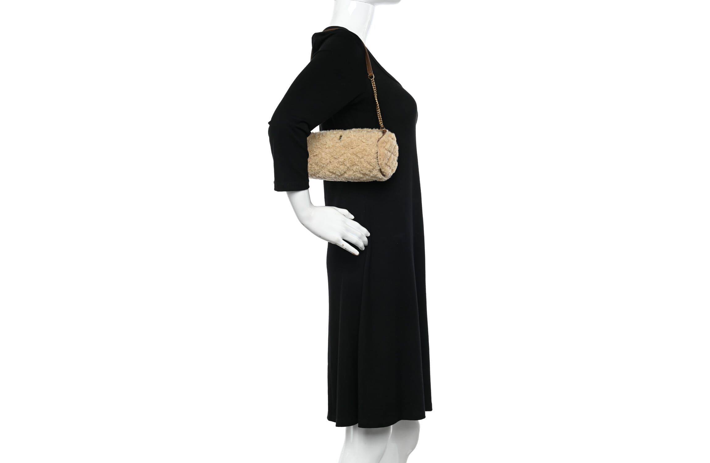 Saint Laurent Shearling Monogram Mini Sade Tube Bag Natural -FINAL SALE NO RETURNS