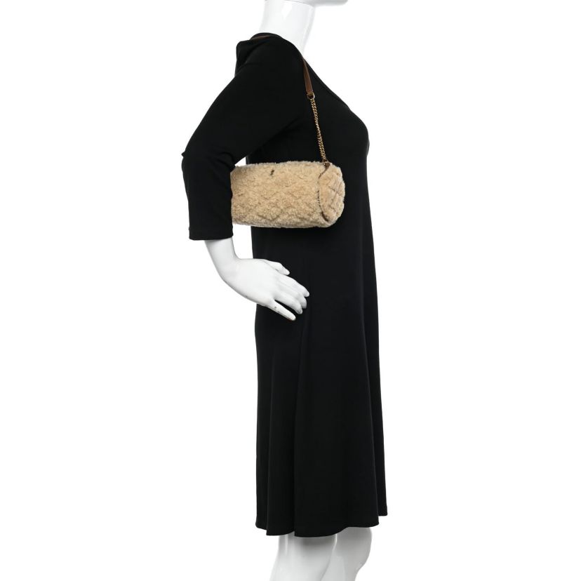 Saint Laurent Shearling Monogram Mini Sade Tube Bag Natural -FINAL SALE NO RETURNS