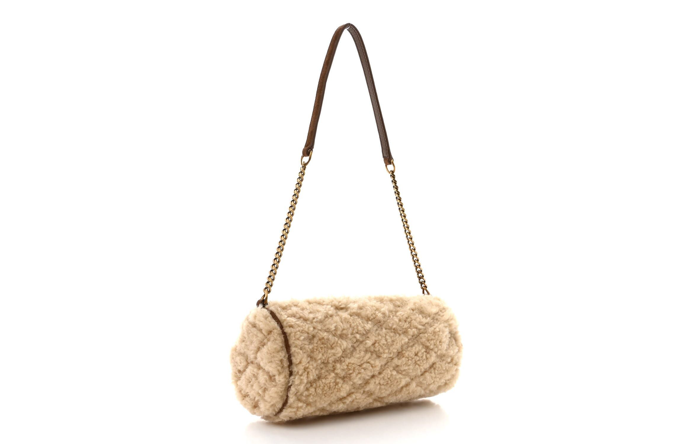 Saint Laurent Shearling Monogram Mini Sade Tube Bag Natural -FINAL SALE NO RETURNS