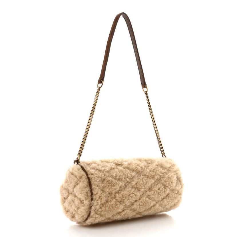 Saint Laurent Shearling Monogram Mini Sade Tube Bag Natural -FINAL SALE NO RETURNS