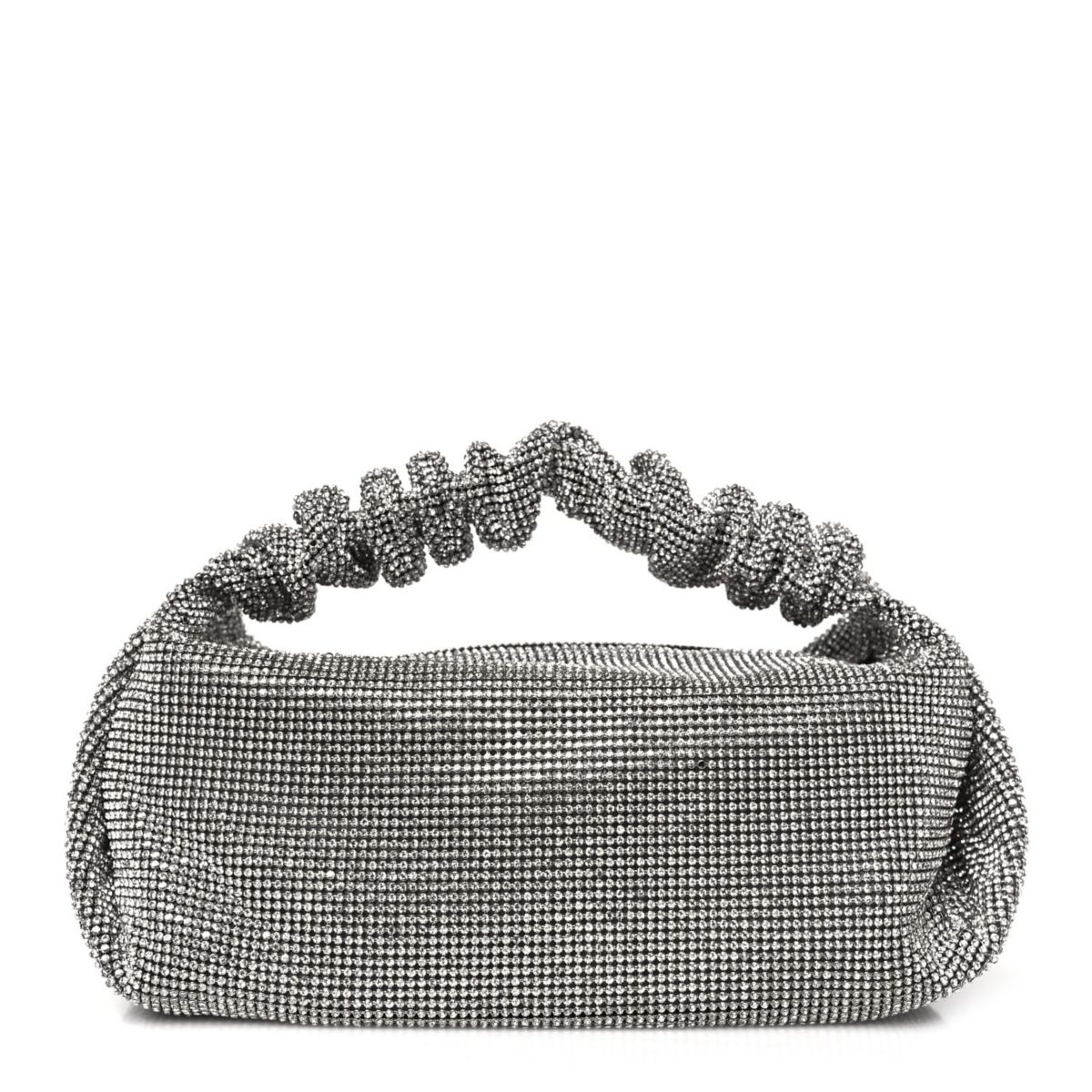 Alexander Wang Mesh Crystal Rhinestone Mini Scrunchie Clutch Black Silver -FINAL SALE NO RETURNS