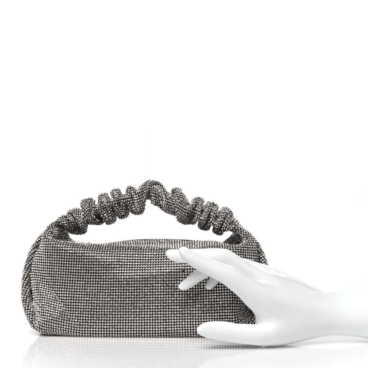 Alexander Wang Mesh Crystal Rhinestone Mini Scrunchie Clutch Black Silver -FINAL SALE NO RETURNS