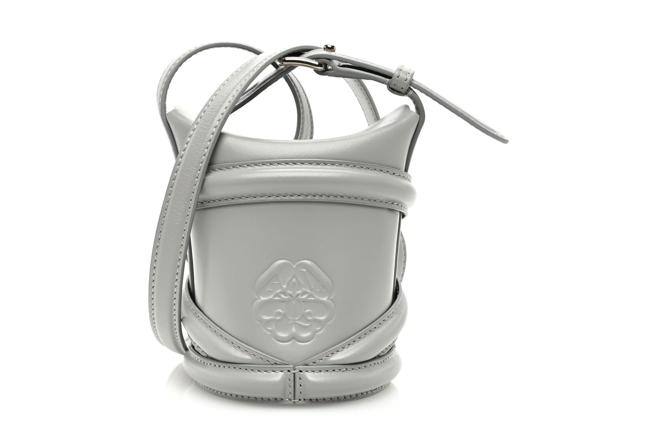 Alexander McQueen Calfskin The Curve Mini Bucket Bag Pale Grey -FINAL SALE NO RETURNS